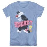 Looney Tunes Sneaky Womens T Shirt Carolina Blue Officially Licensed - POPvault