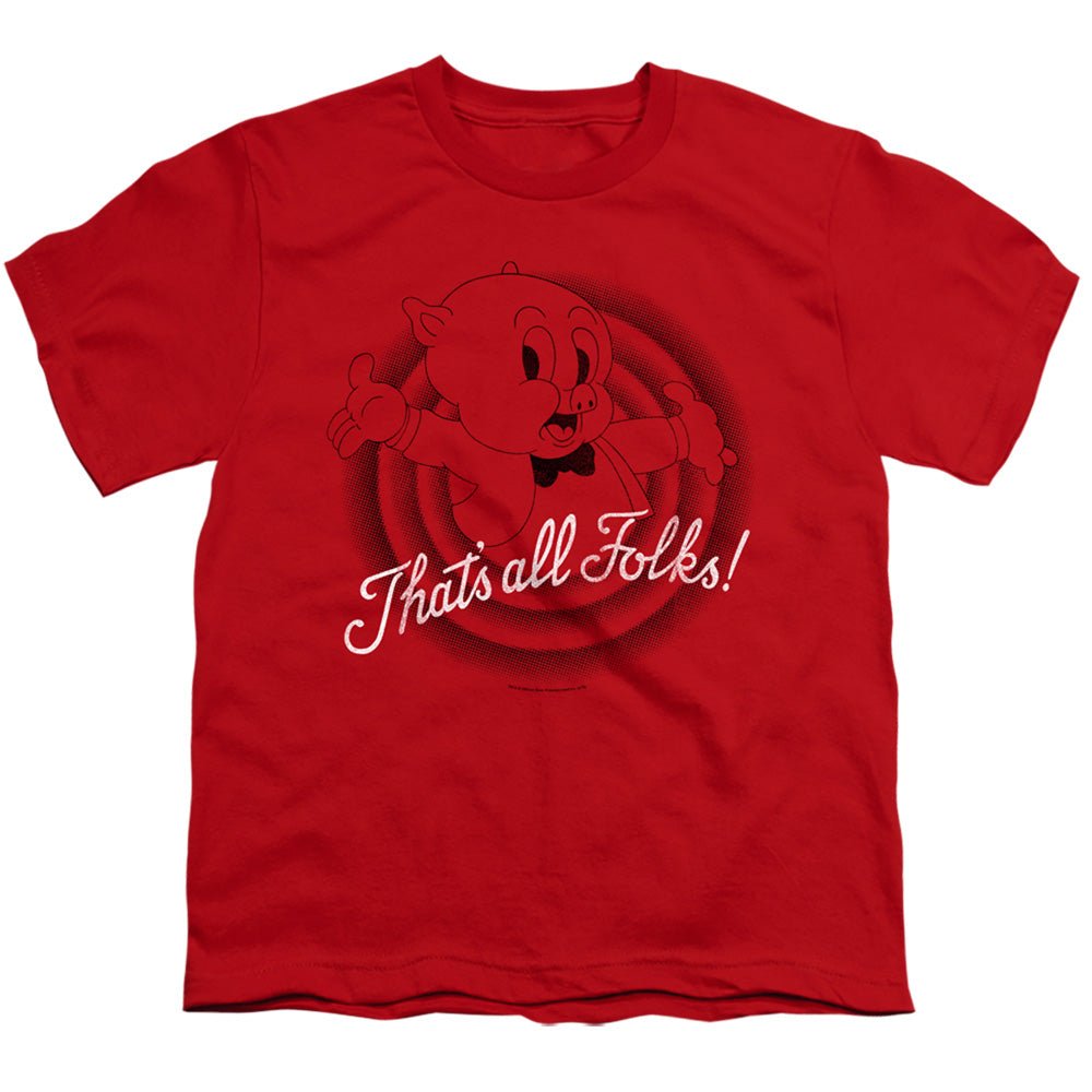 Looney Tunes Thats All Folks Kids Youth T Shirt Red Officially Licensed - POPvault