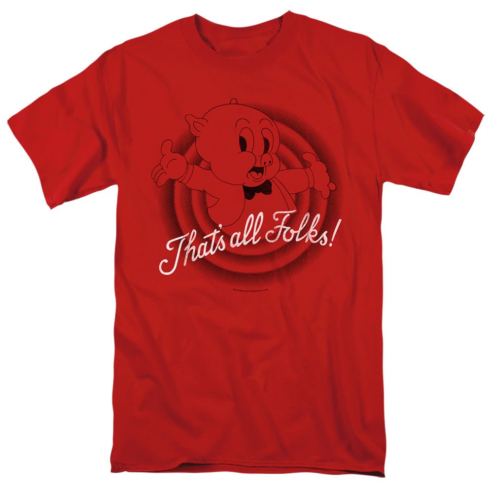 Looney Tunes Thats All Folks Mens T Shirt Red Officially Licensed - POPvault