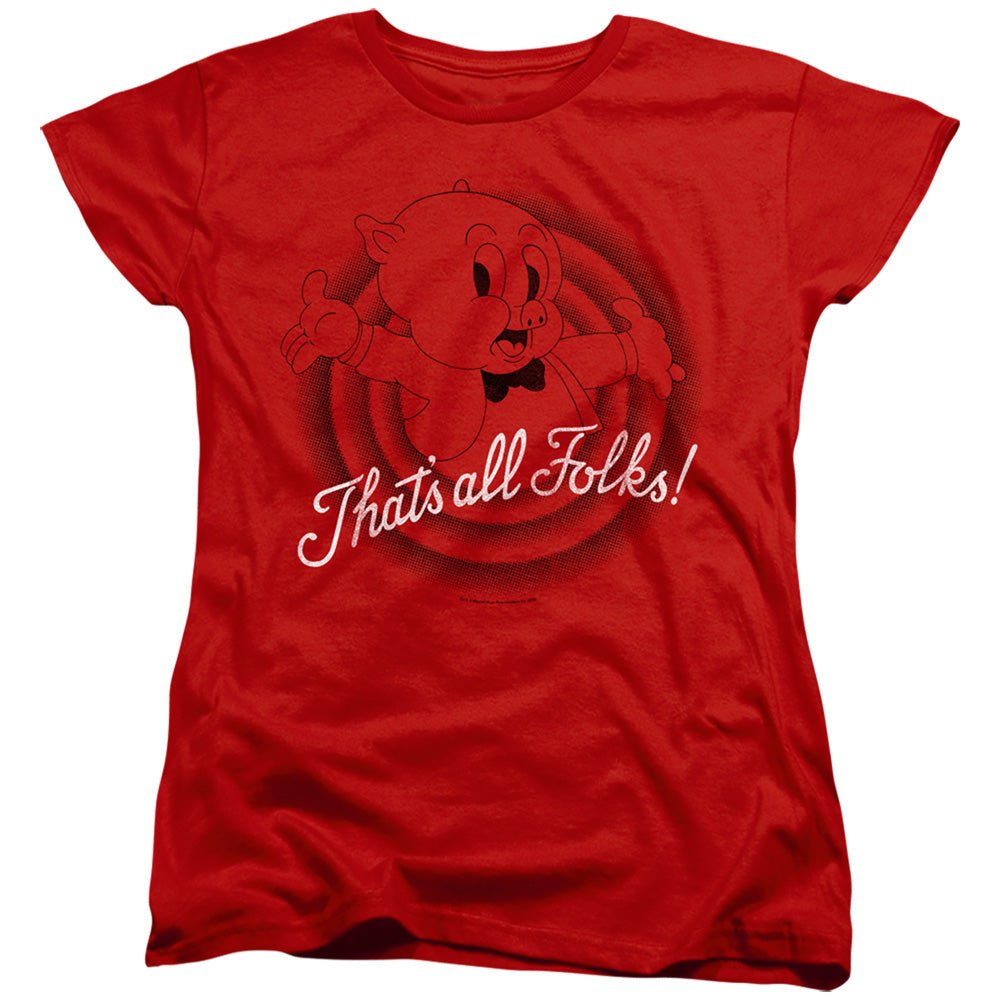 Looney Tunes Thats All Folks Womens T Shirt Red Officially Licensed - POPvault