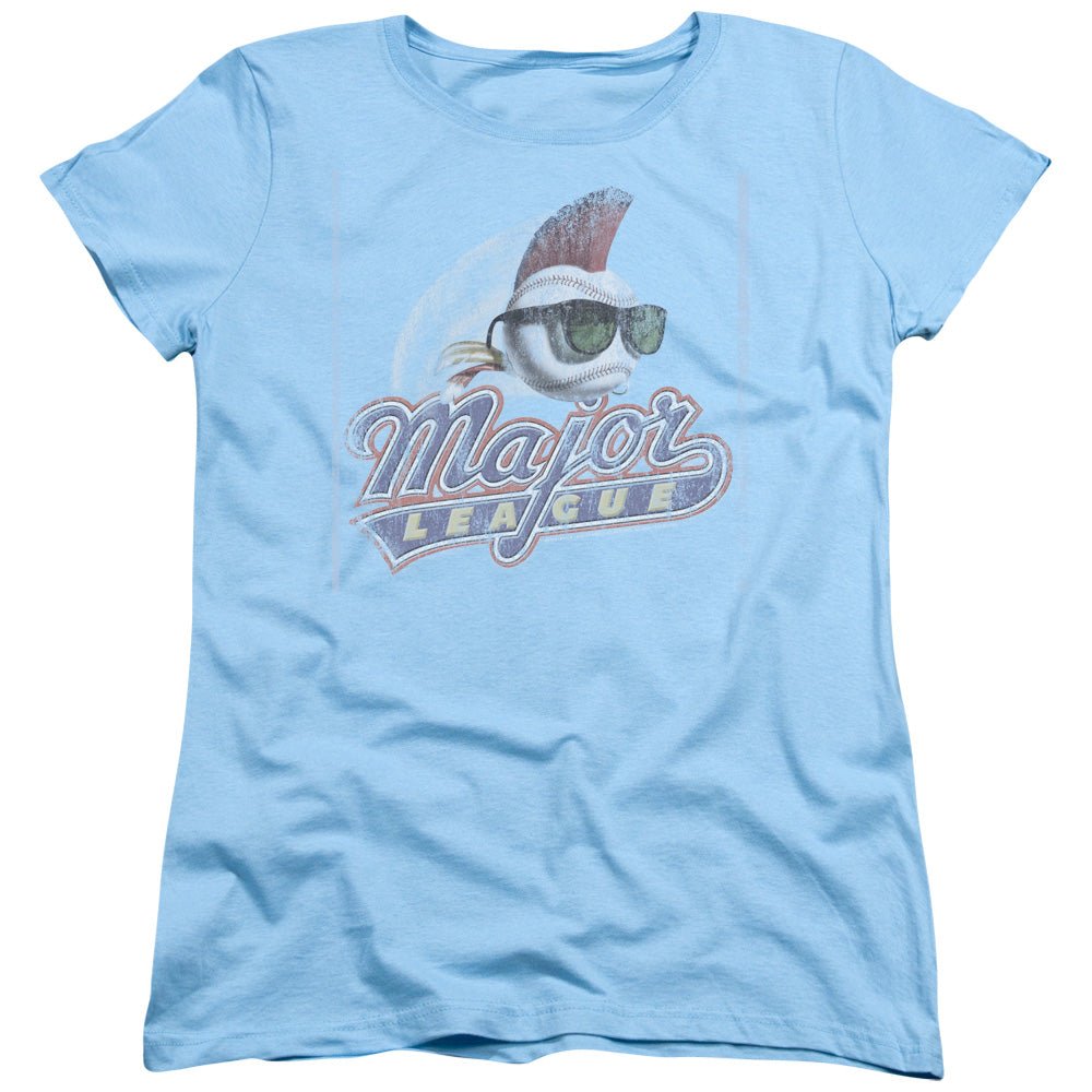 Major League Distressed Logo Womens T Shirt Light Blue Officially Licensed - POPvault