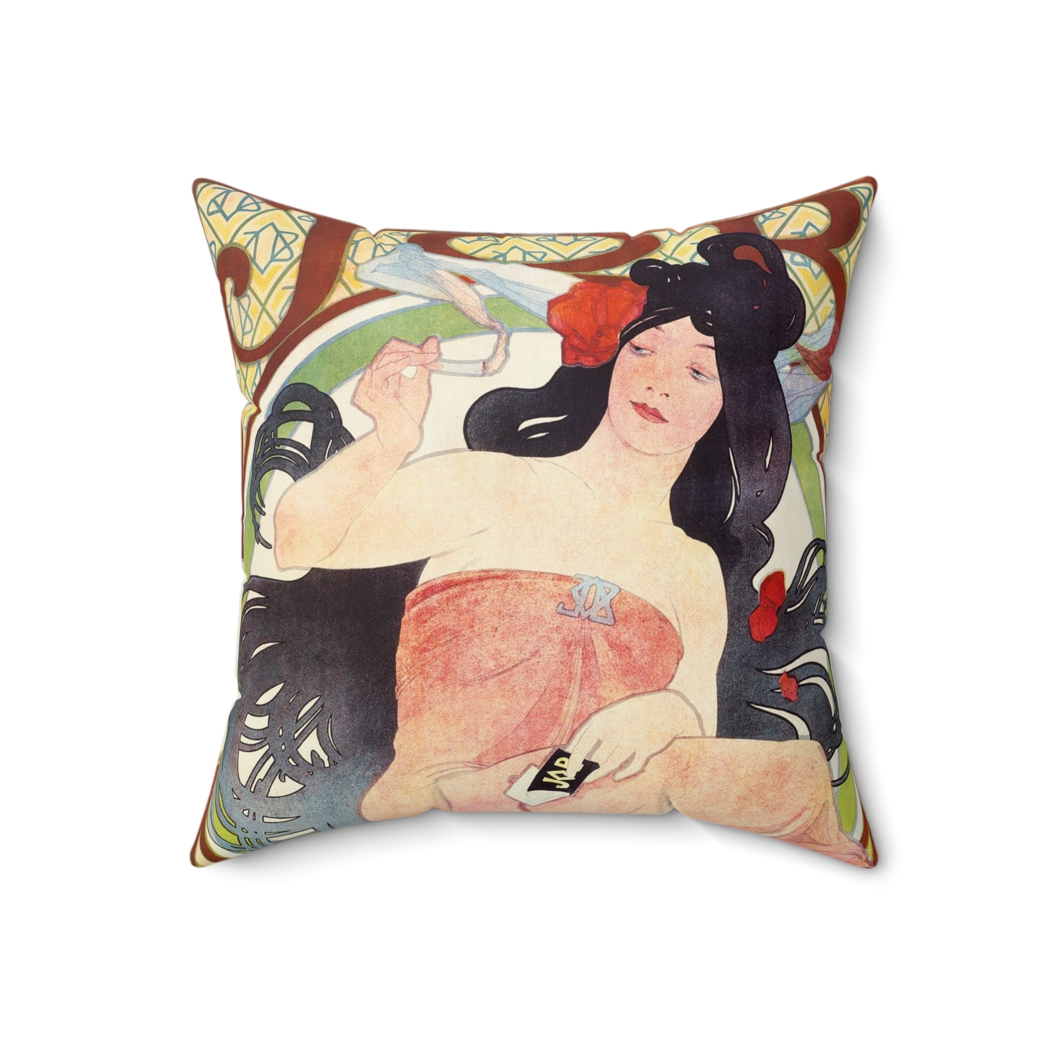 Masters of Art Alphonse Mucha Job Square Indoor Accent Pillow - POPvault