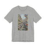 Masters of Art Claude Monet's The Rue Montorgueil in Paris Unisex Jersey Short Sleeve T-Shirt - POPvault