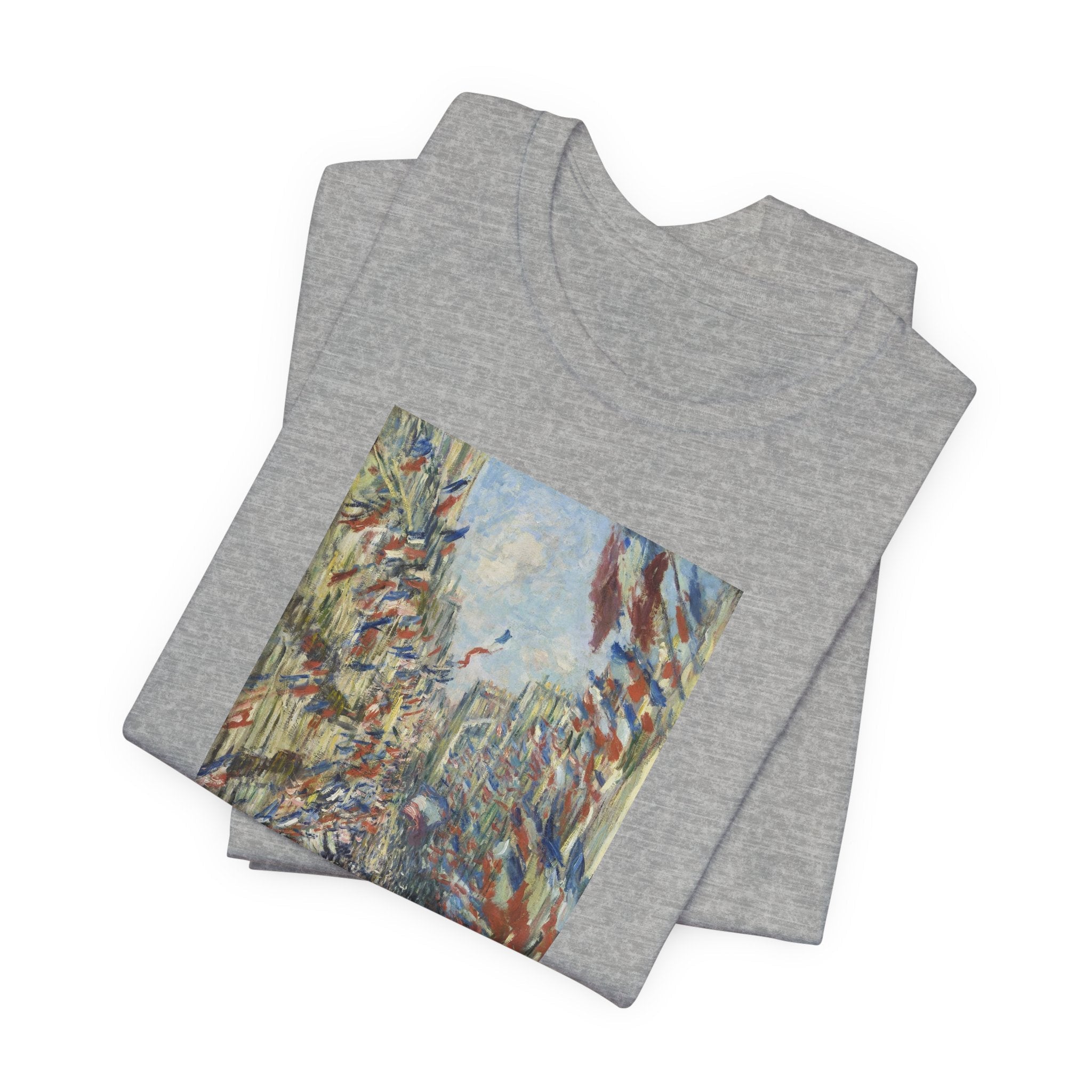 Masters of Art Claude Monet's The Rue Montorgueil in Paris Unisex Jersey Short Sleeve T-Shirt - POPvault
