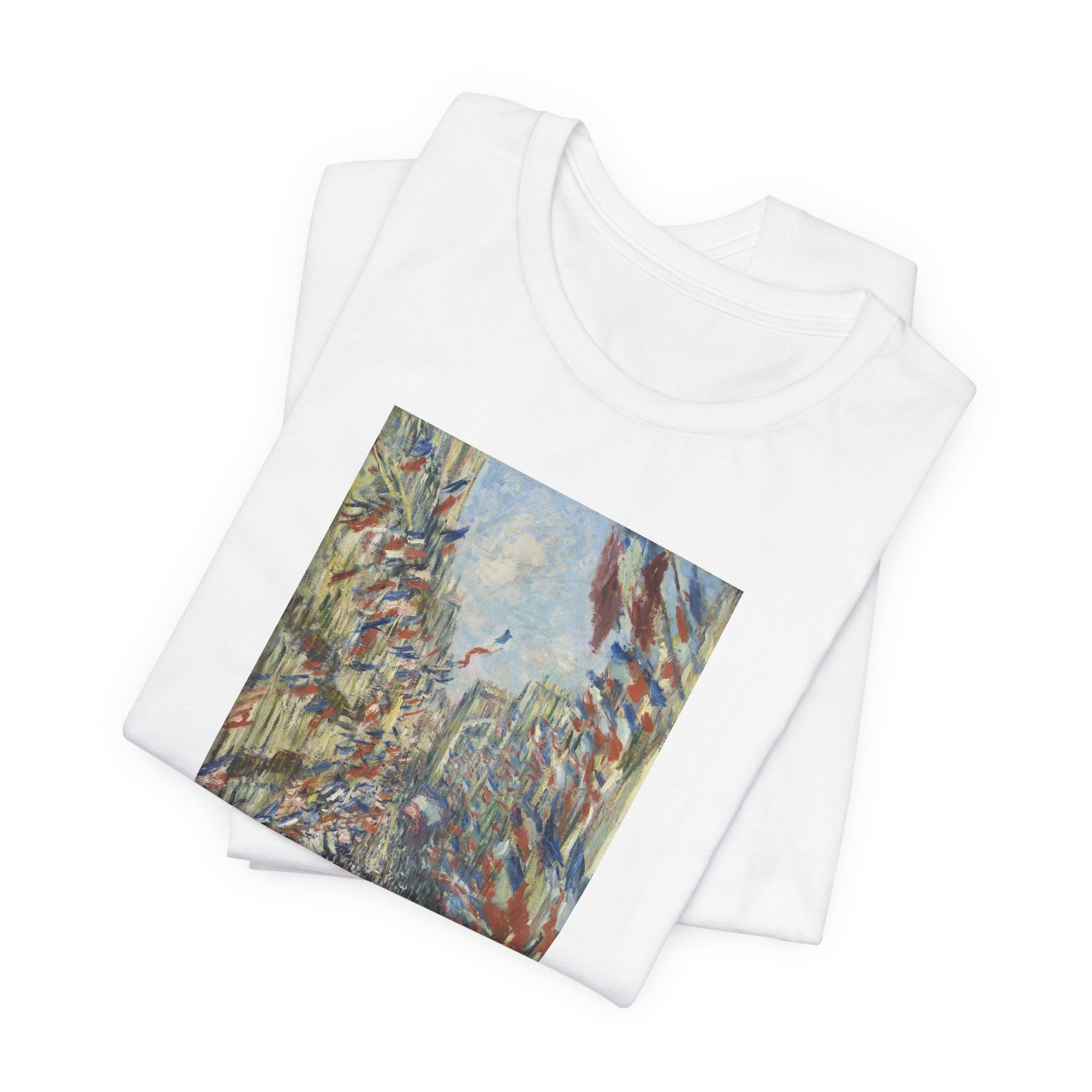 Masters of Art Claude Monet's The Rue Montorgueil in Paris Unisex Jersey Short Sleeve T-Shirt - POPvault