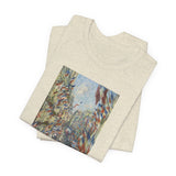 Masters of Art Claude Monet's The Rue Montorgueil in Paris Unisex Jersey Short Sleeve T-Shirt - POPvault