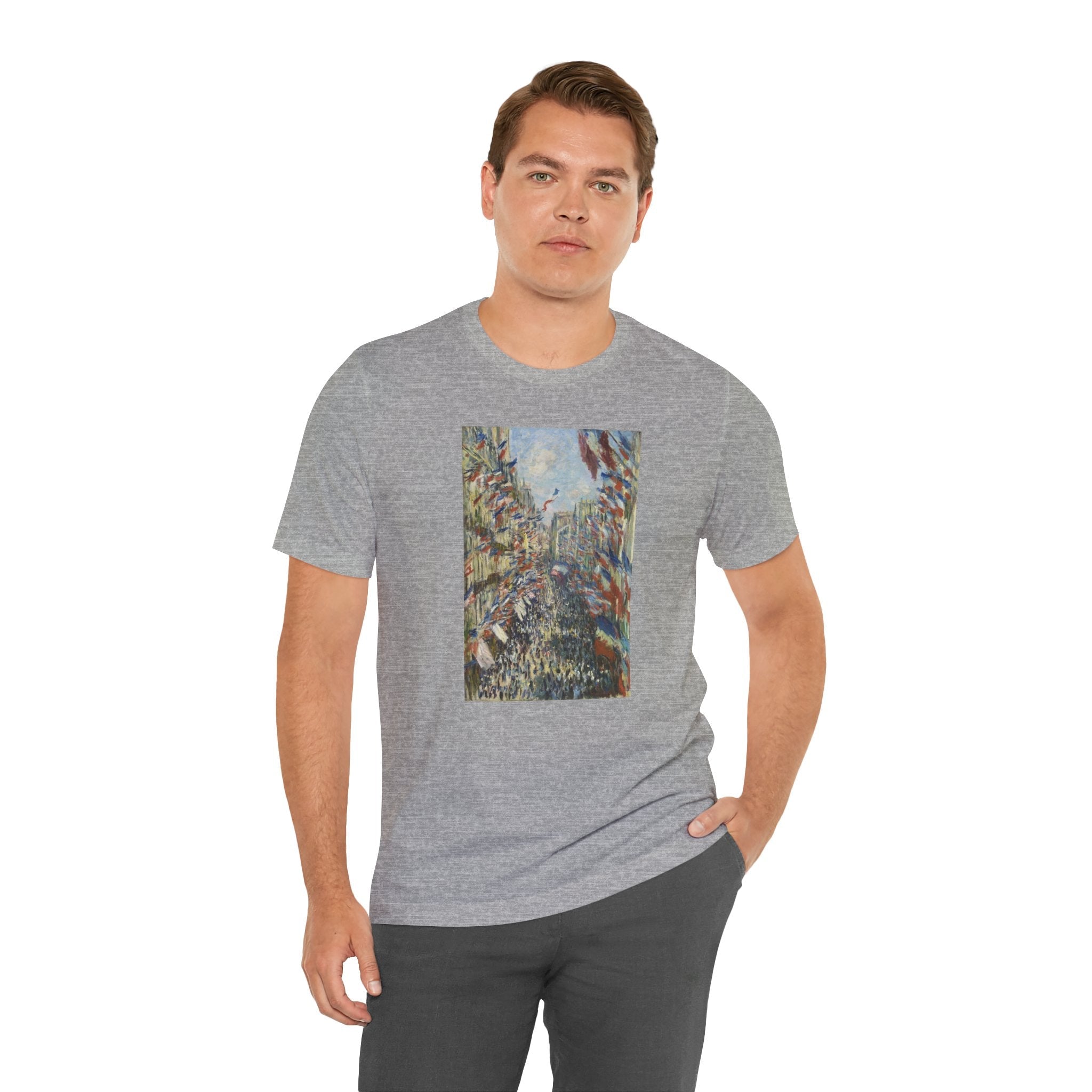 Masters of Art Claude Monet's The Rue Montorgueil in Paris Unisex Jersey Short Sleeve T-Shirt - POPvault