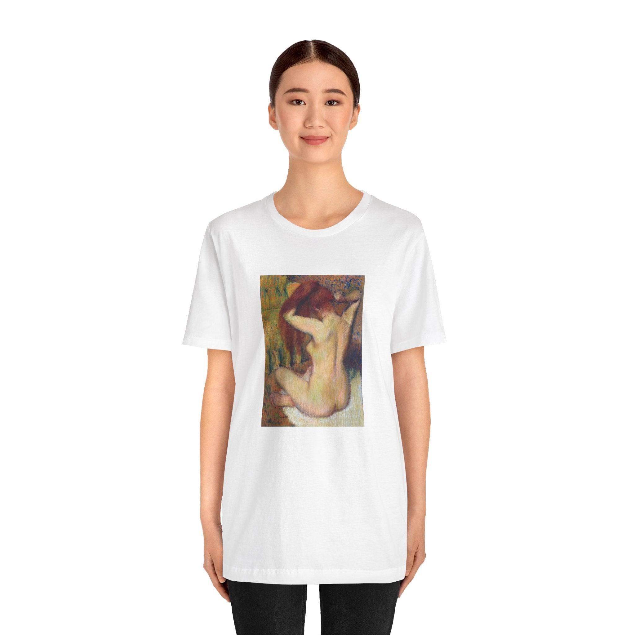 Masters of Art Edgar Degas Nude lady. Woman Combing Her Hair Unisex Jersey Short Sleeve T-Shirt - POPvault