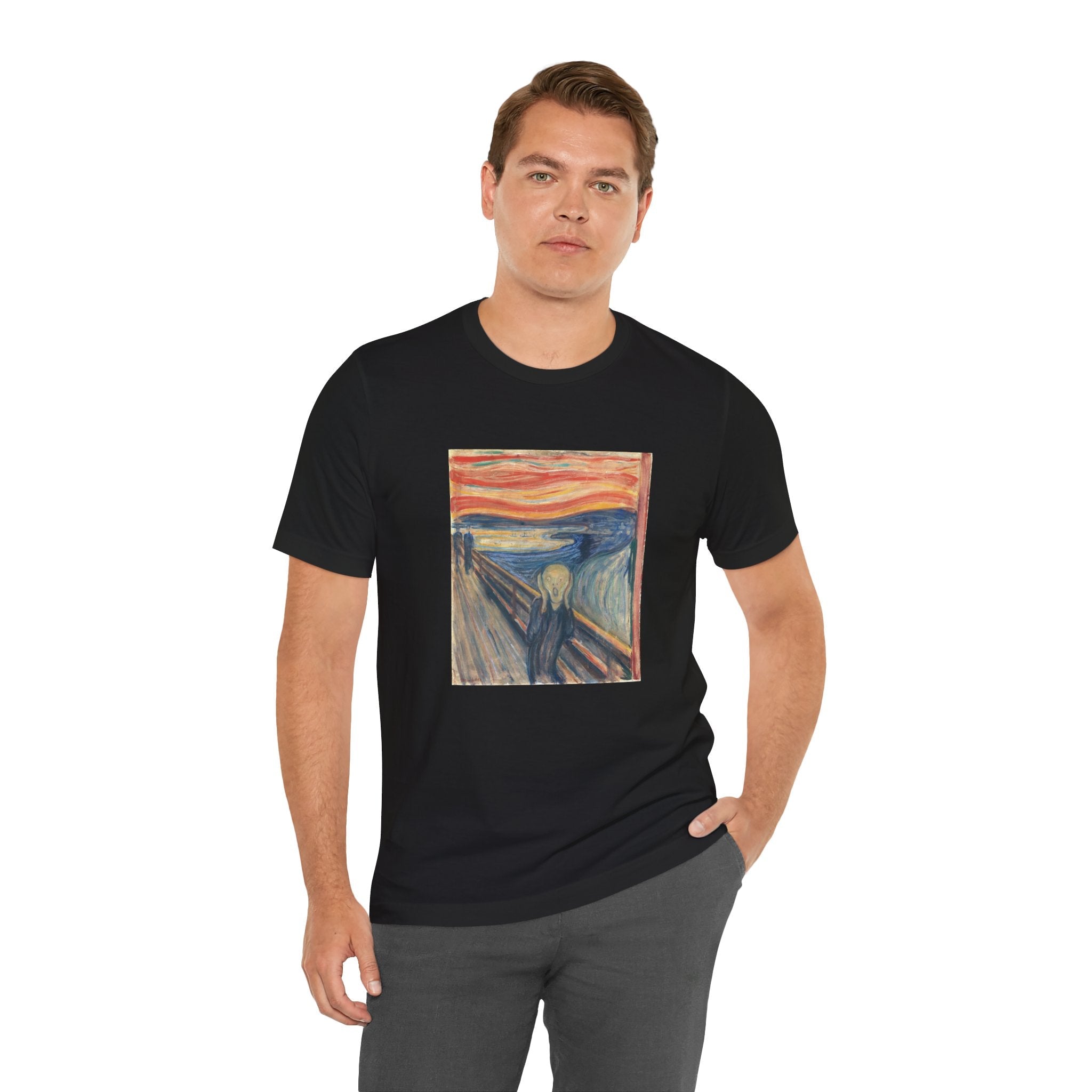 Masters of Art Edvard Munch The Scream Color Unisex Jersey Short Sleeve T-Shirt - POPvault