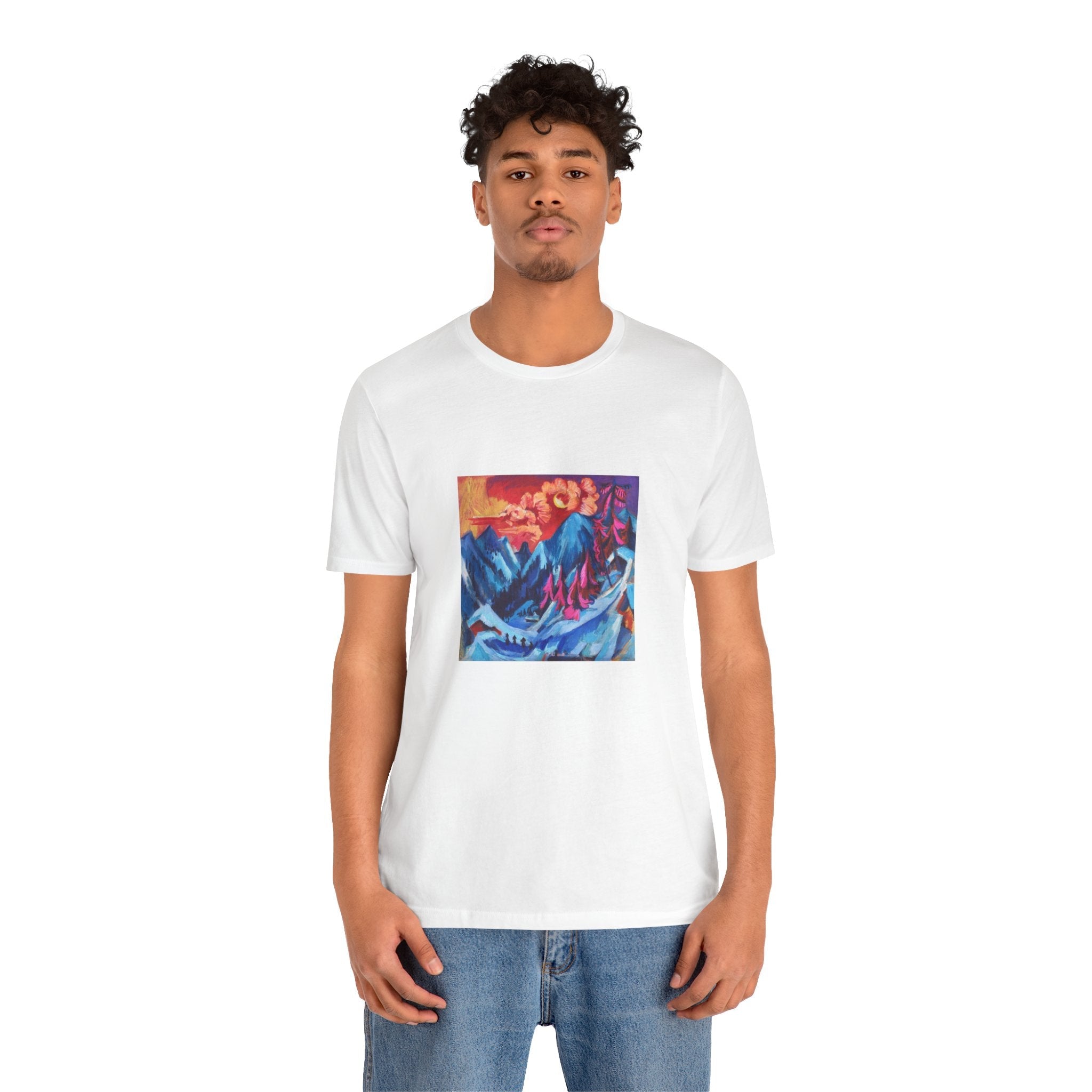 Masters of Art Ernst Ludwig Kirchner Winter Landscape in Moonlight Unisex Jersey Short Sleeve T-Shirt - POPvault