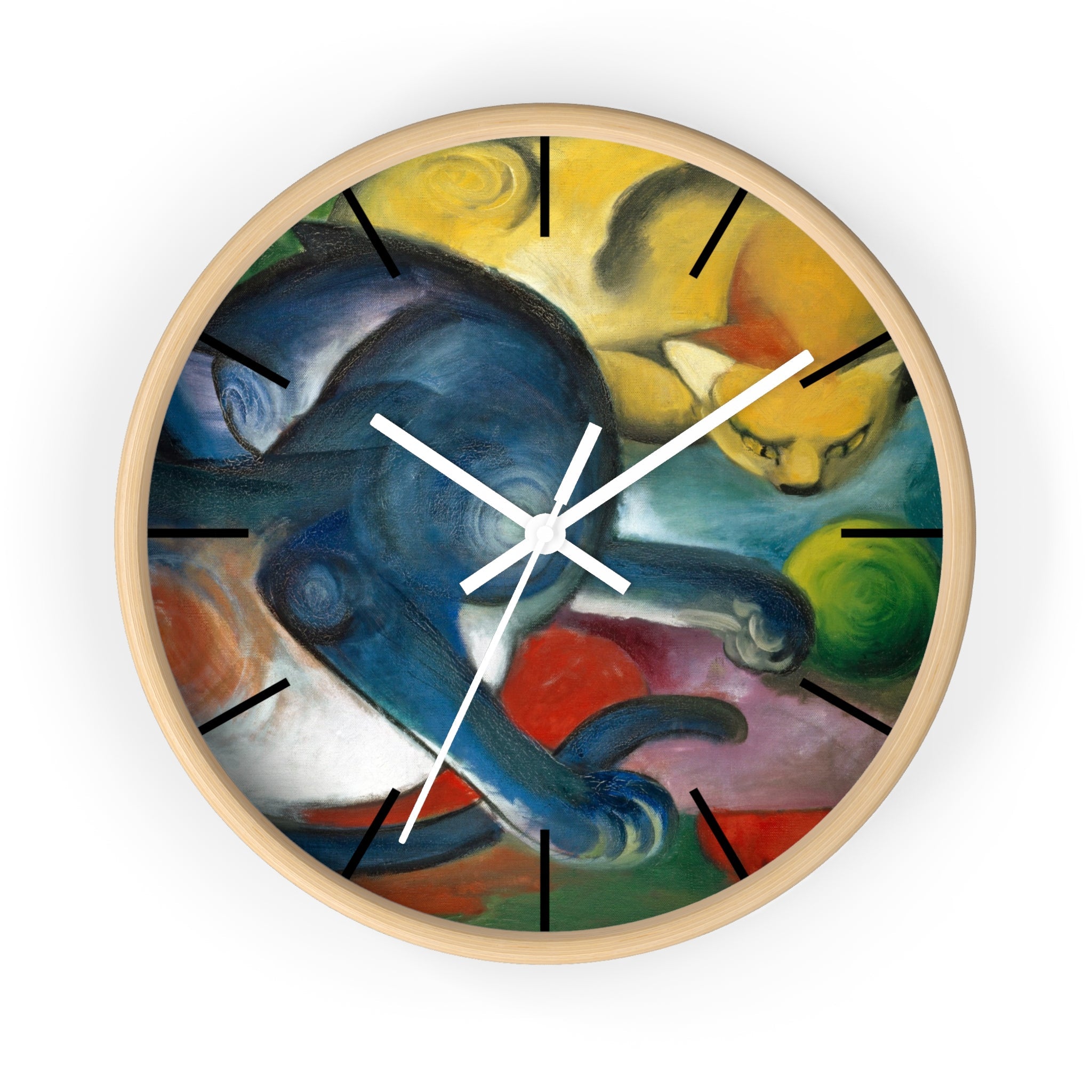 Masters of Art Franz Marc Two Cats, Blue and Yellow Premium Wall Clock - POPvault