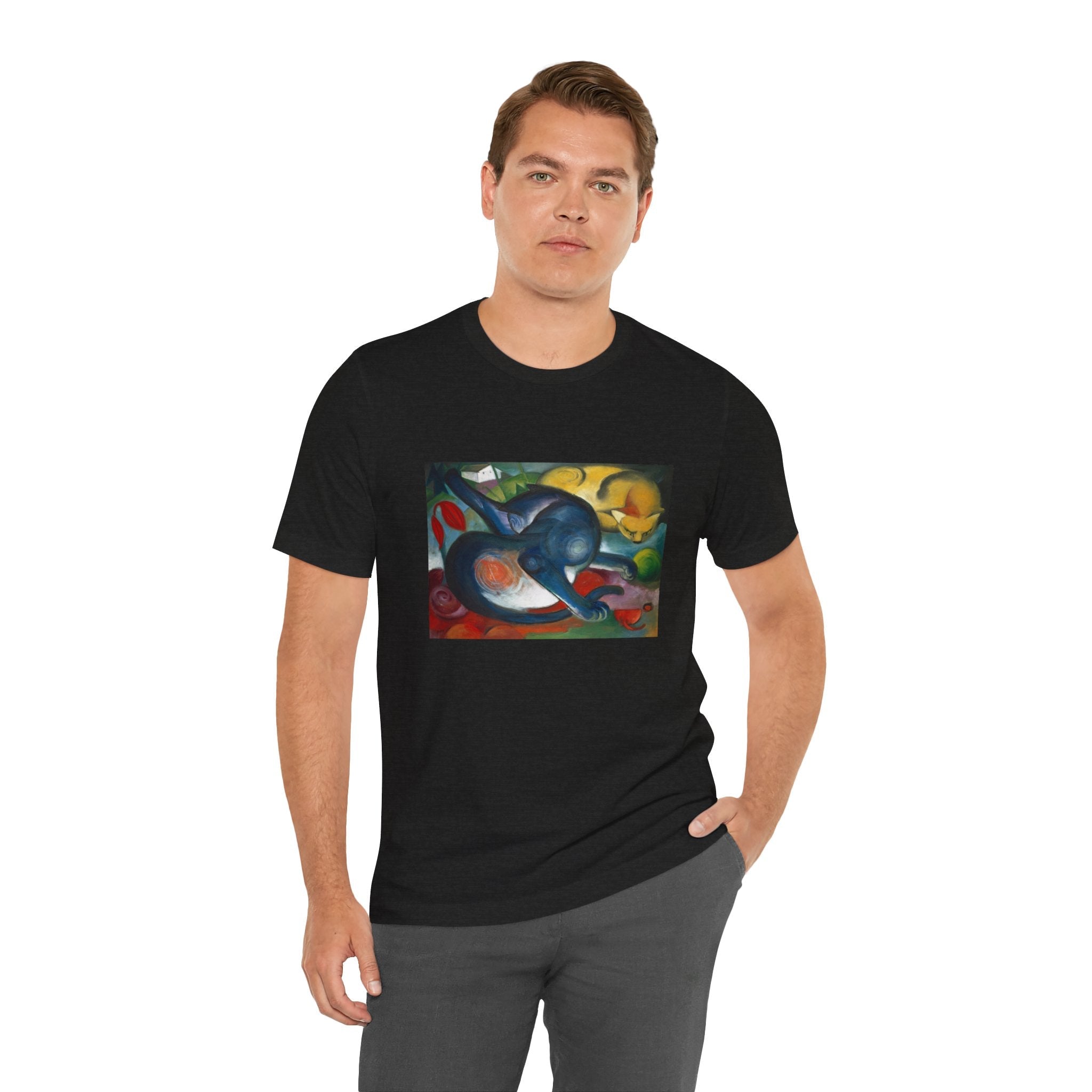 Masters of Art Franz Marc Two cats, blue and yellow Unisex Jersey Short Sleeve T-Shirt - POPvault