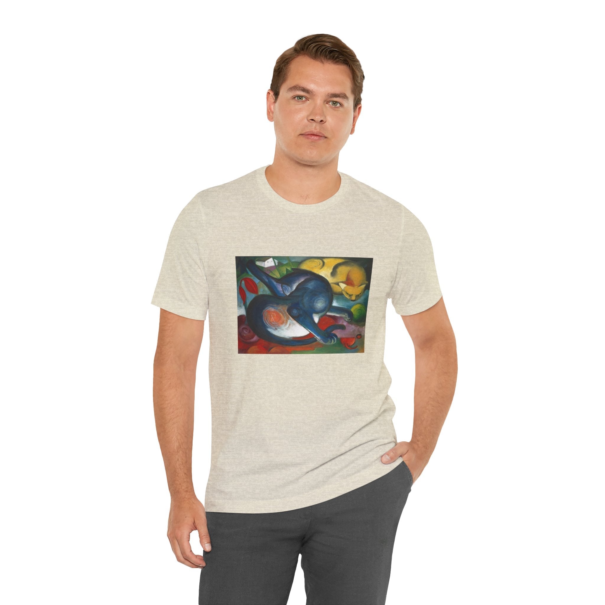Masters of Art Franz Marc Two cats, blue and yellow Unisex Jersey Short Sleeve T-Shirt - POPvault