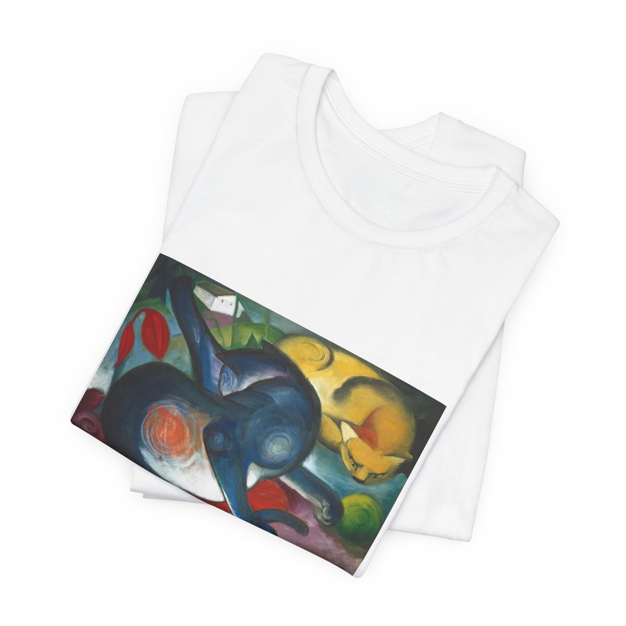 Masters of Art Franz Marc Two cats, blue and yellow Unisex Jersey Short Sleeve T-Shirt - POPvault