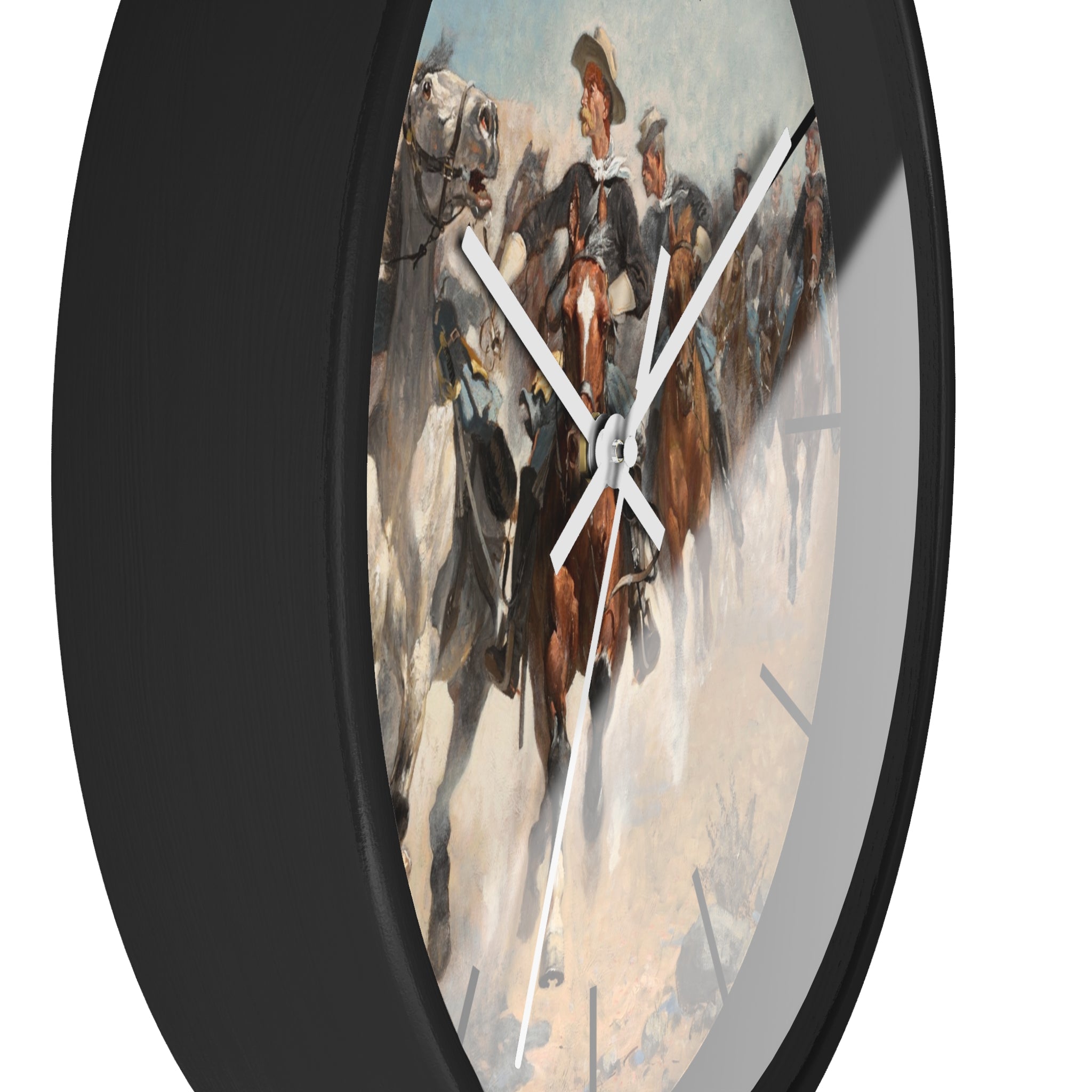 Masters of Art Frederic Remington Dismounted: The Fourth Troopers Moving the Led Horses Premium Wall Clock - POPvault