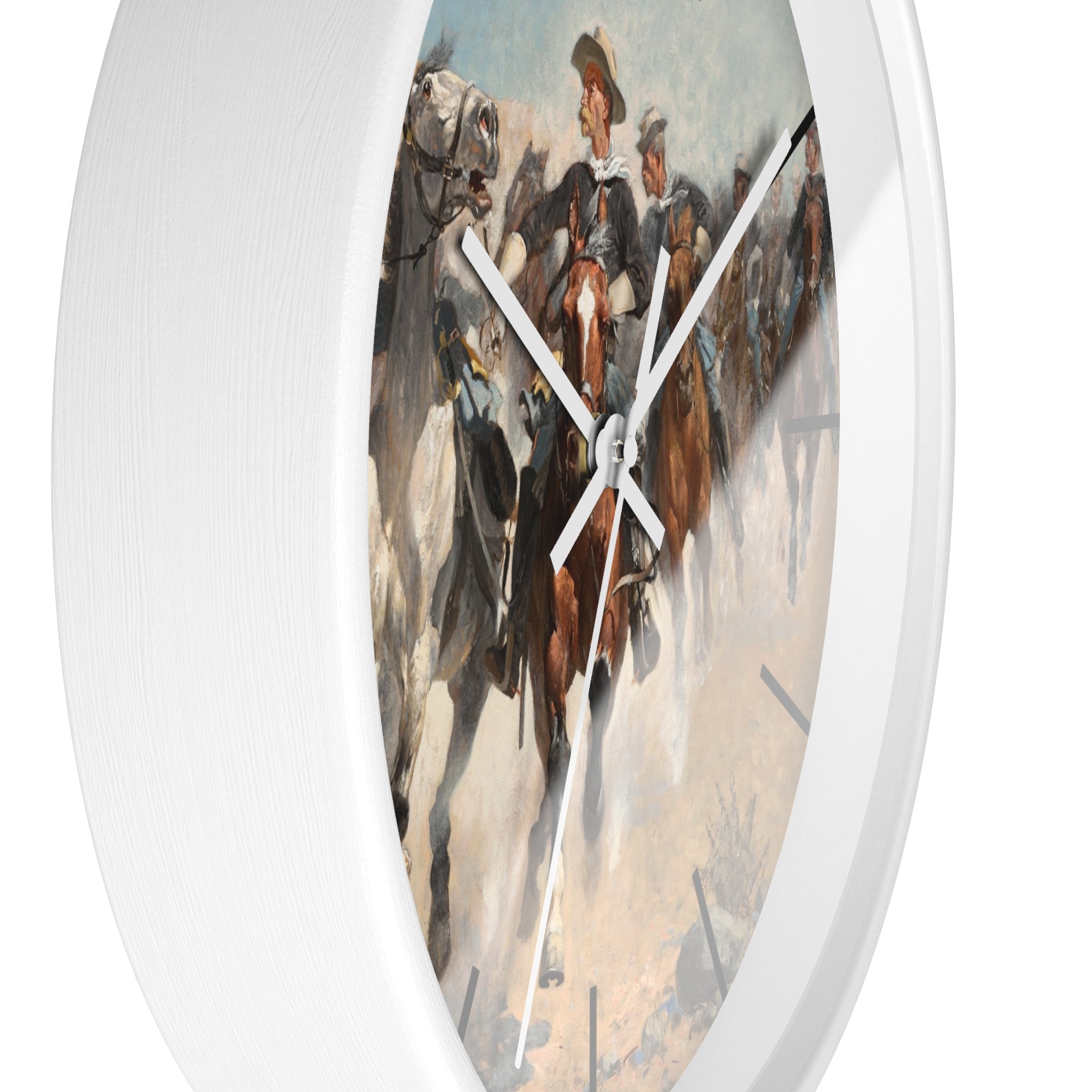 Masters of Art Frederic Remington Dismounted: The Fourth Troopers Moving the Led Horses Premium Wall Clock - POPvault