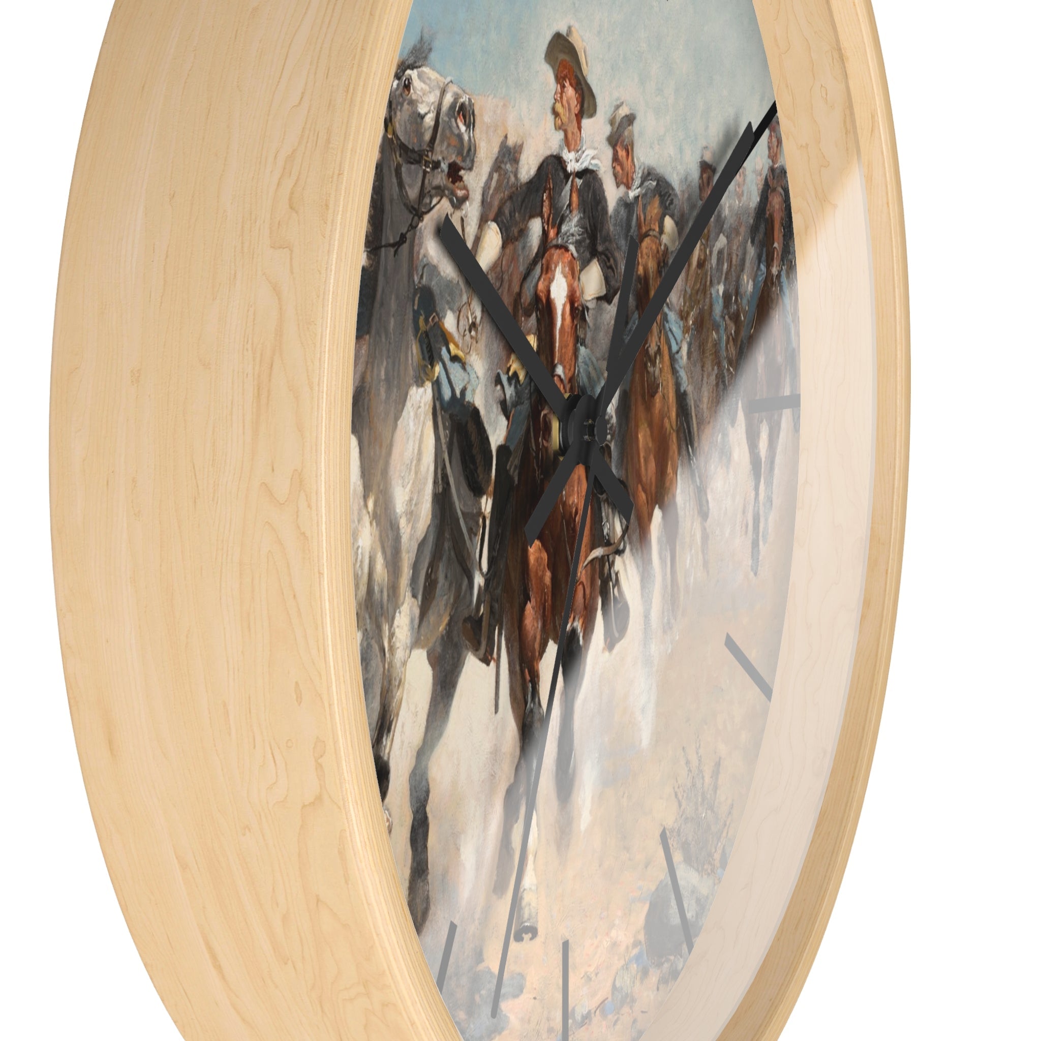 Masters of Art Frederic Remington Dismounted: The Fourth Troopers Moving the Led Horses Premium Wall Clock - POPvault