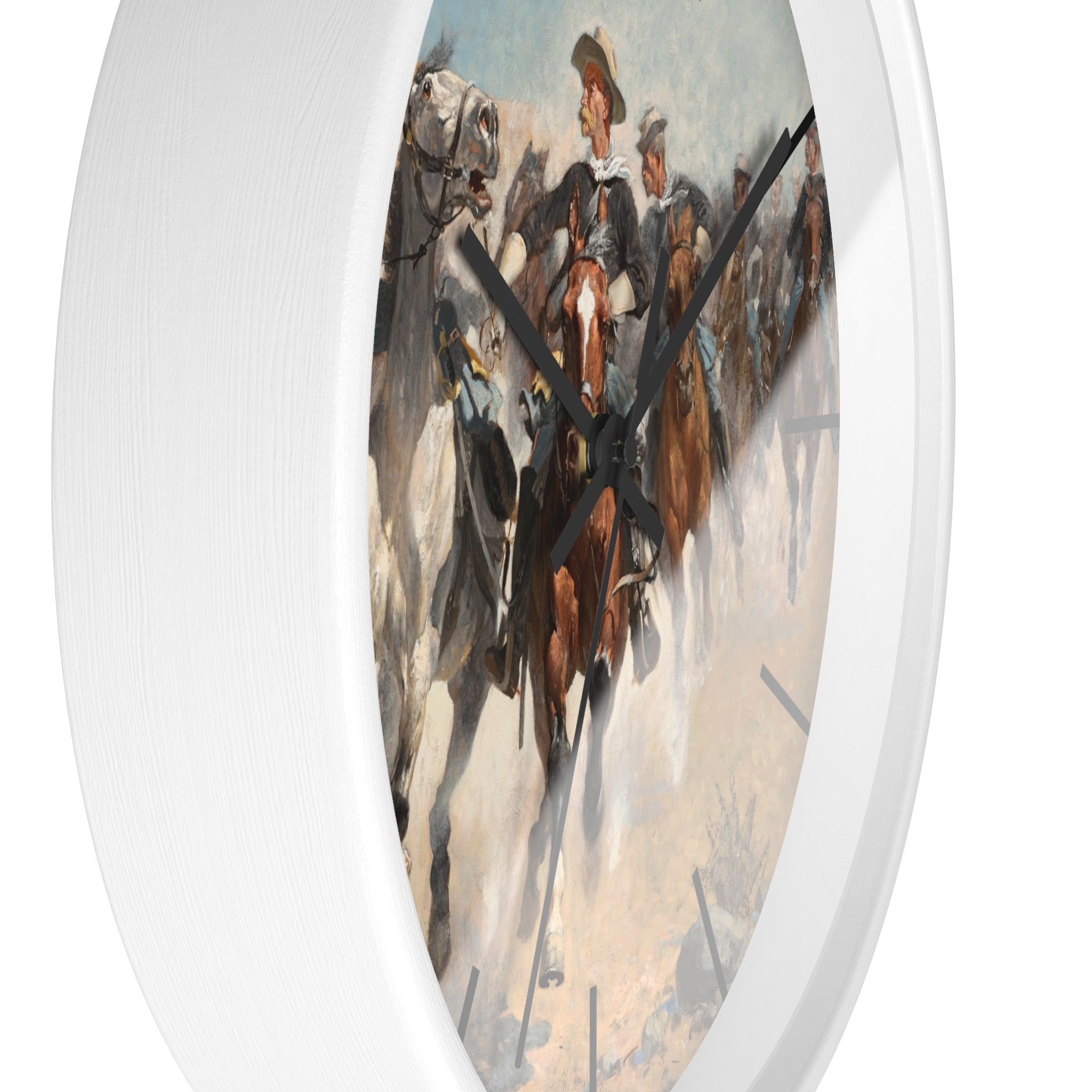 Masters of Art Frederic Remington Dismounted: The Fourth Troopers Moving the Led Horses Premium Wall Clock - POPvault