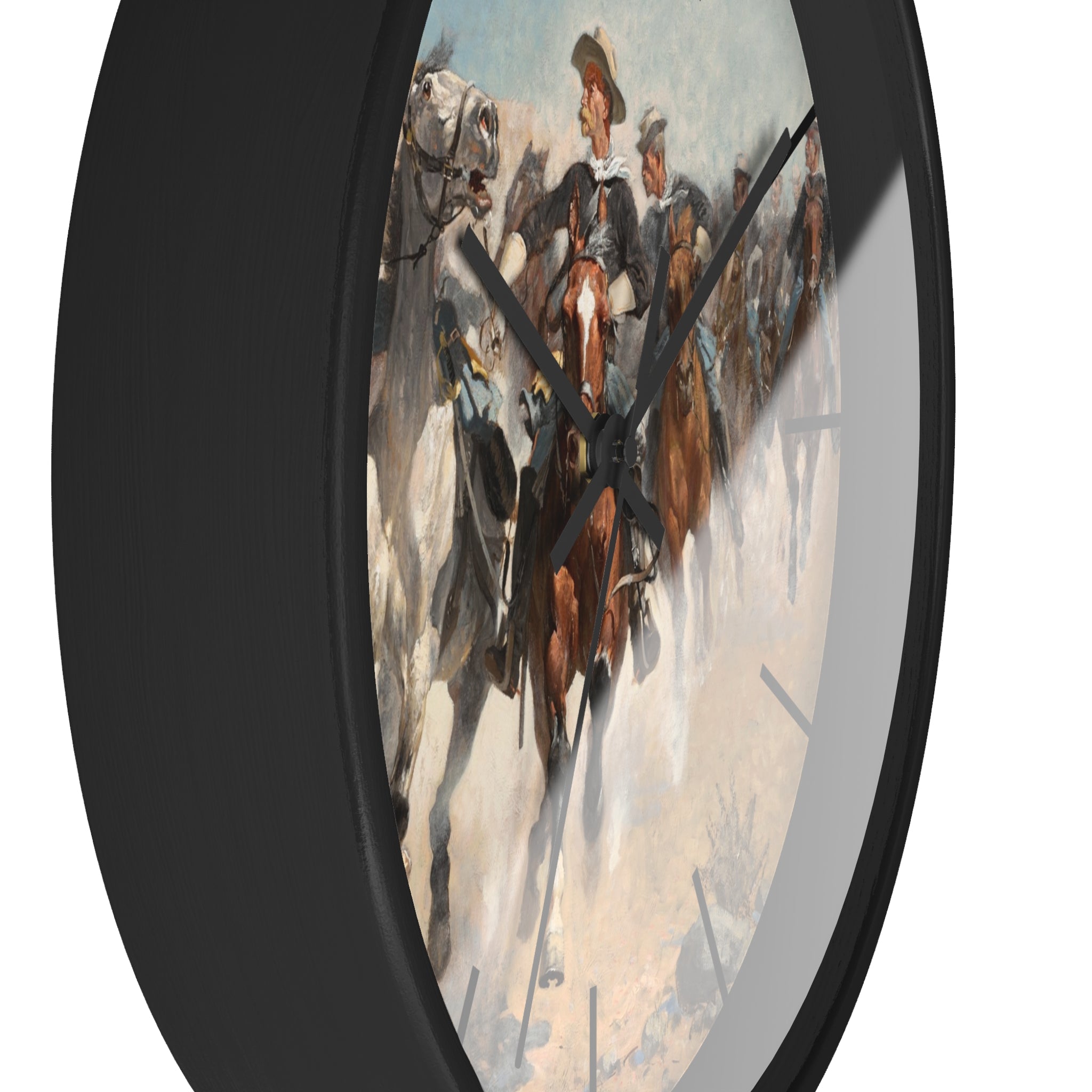 Masters of Art Frederic Remington Dismounted: The Fourth Troopers Moving the Led Horses Premium Wall Clock - POPvault