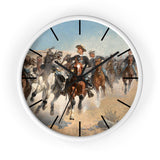 Masters of Art Frederic Remington Dismounted: The Fourth Troopers Moving the Led Horses Premium Wall Clock - POPvault