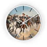 Masters of Art Frederic Remington Dismounted: The Fourth Troopers Moving the Led Horses Premium Wall Clock - POPvault
