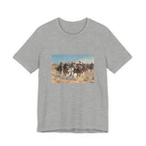 Masters of Art Frederic Remington Dismounted: The Fourth Troopers Moving the Led Horses Unisex Jersey Short Sleeve T-Shirt - POPvault