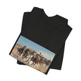 Masters of Art Frederic Remington Dismounted: The Fourth Troopers Moving the Led Horses Unisex Jersey Short Sleeve T-Shirt - POPvault