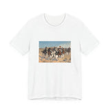Masters of Art Frederic Remington Dismounted: The Fourth Troopers Moving the Led Horses Unisex Jersey Short Sleeve T-Shirt - POPvault