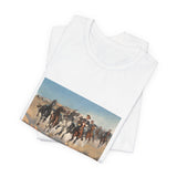 Masters of Art Frederic Remington Dismounted: The Fourth Troopers Moving the Led Horses Unisex Jersey Short Sleeve T-Shirt - POPvault