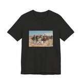 Masters of Art Frederic Remington Dismounted: The Fourth Troopers Moving the Led Horses Unisex Jersey Short Sleeve T-Shirt - POPvault