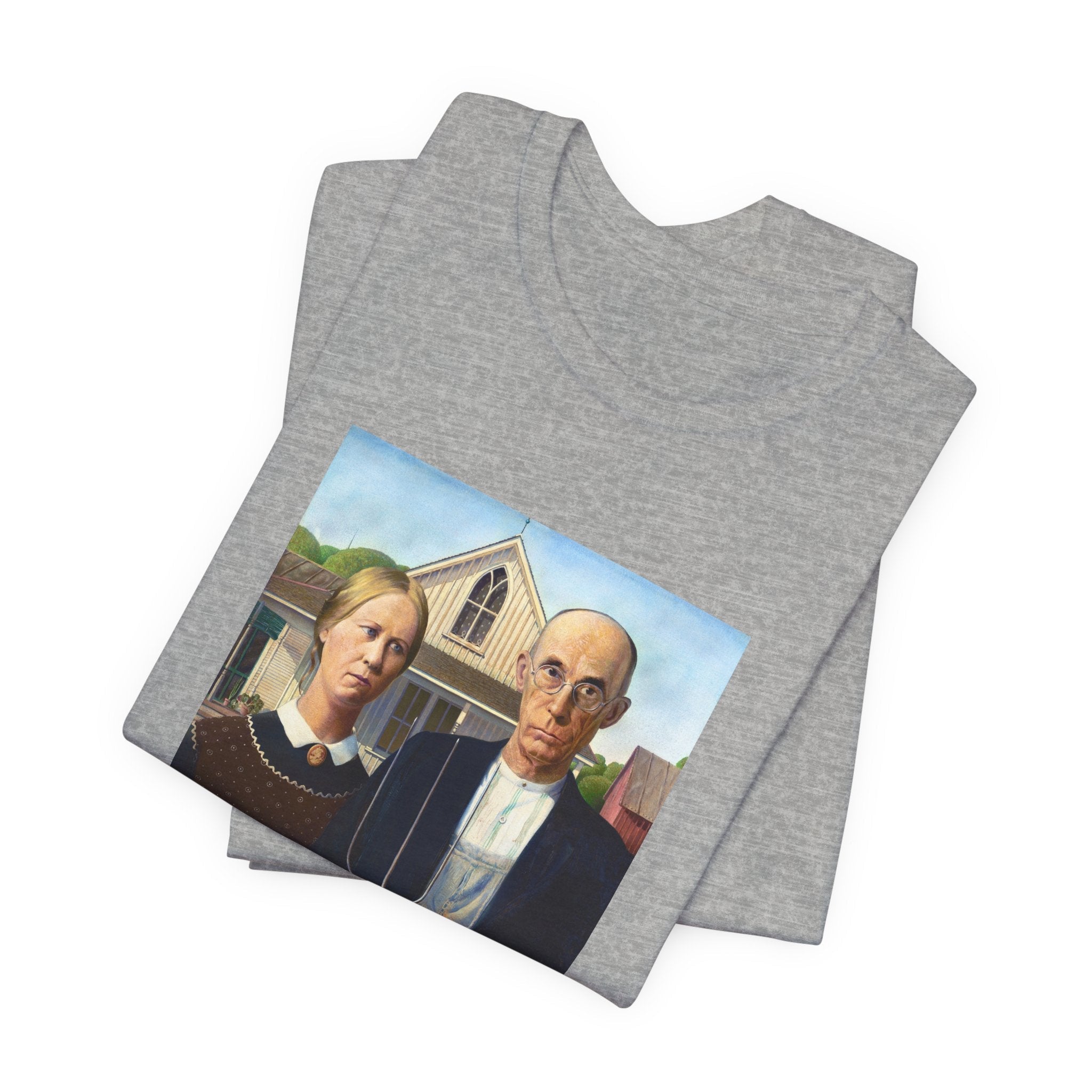 Masters of Art Grant Wood American Gothic Unisex Jersey Short Sleeve T-Shirt - POPvault