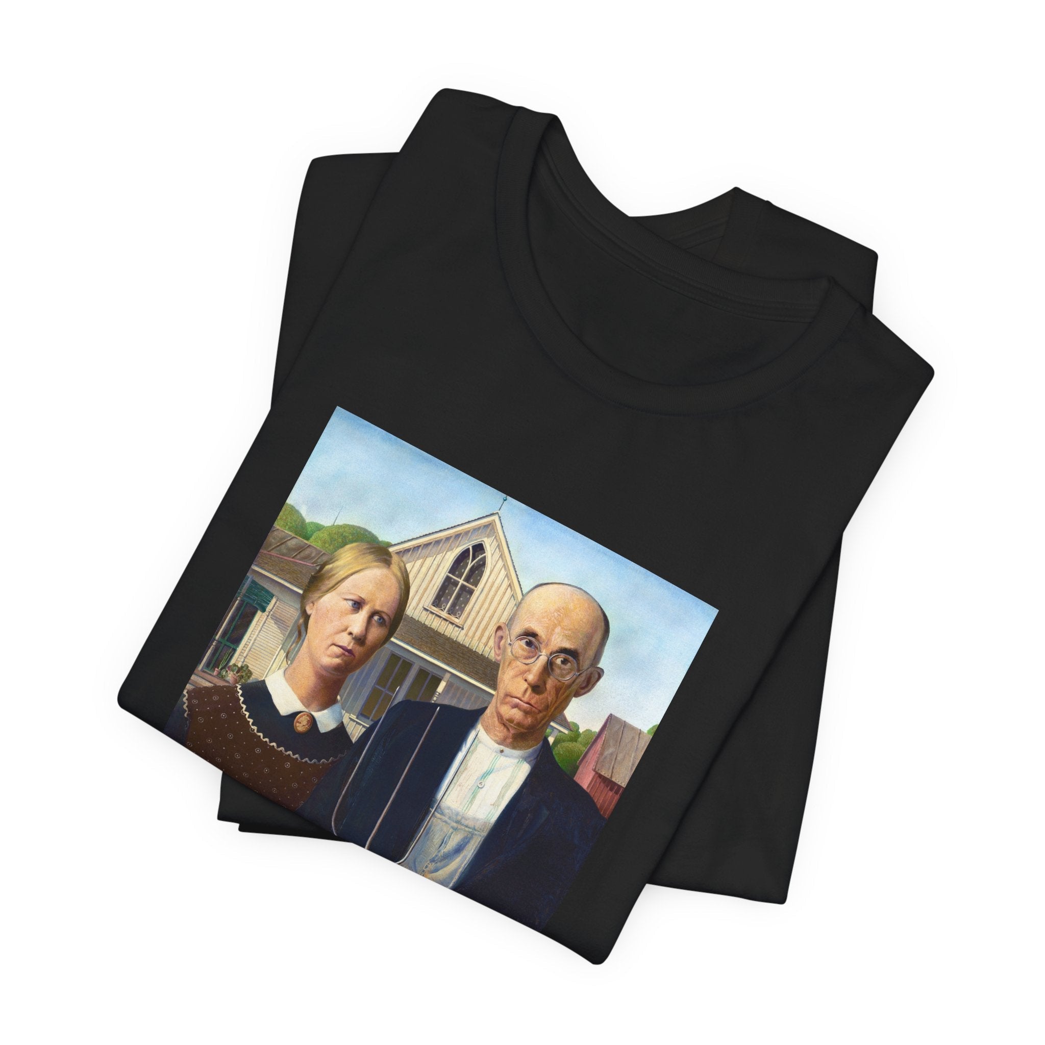 Masters of Art Grant Wood American Gothic Unisex Jersey Short Sleeve T-Shirt - POPvault