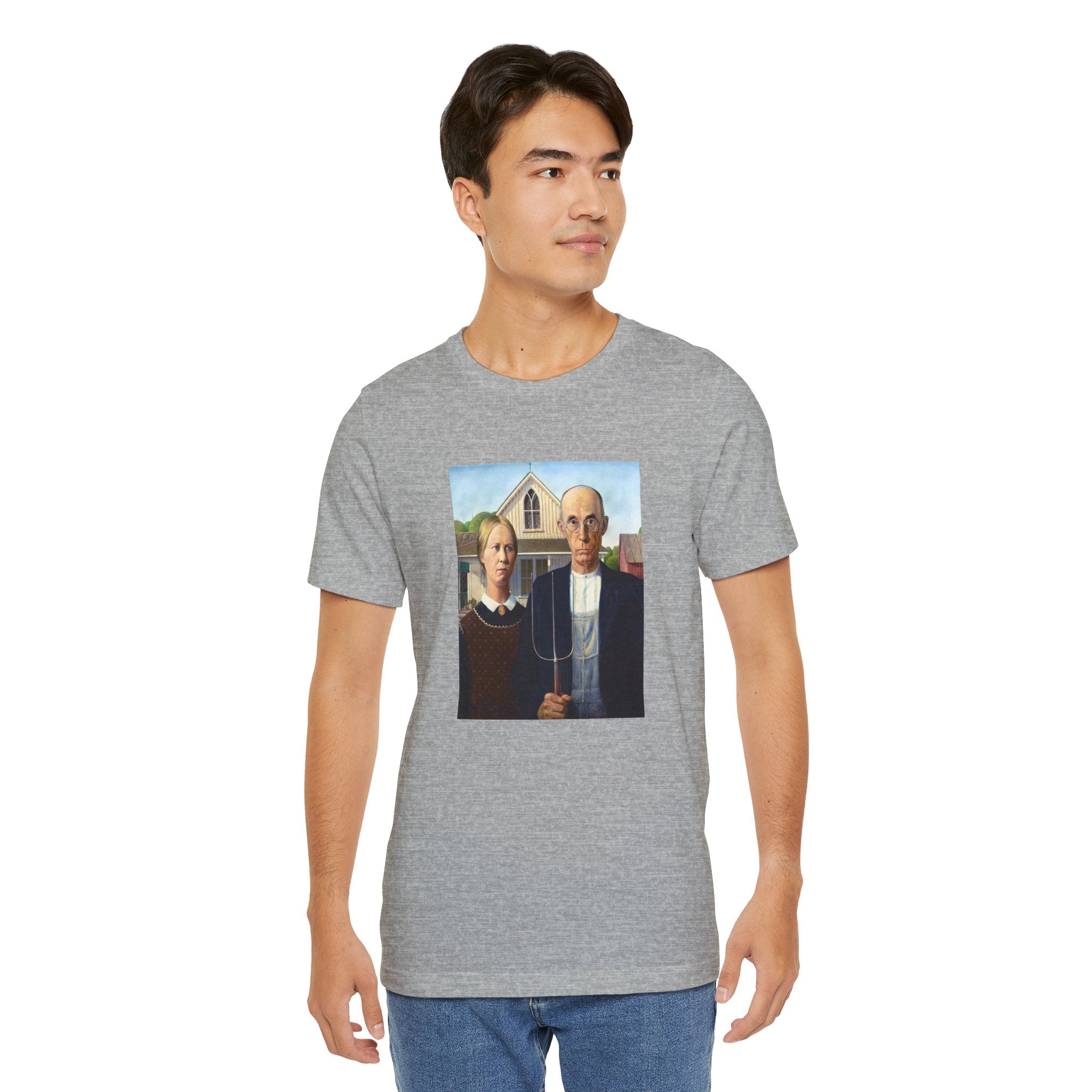Masters of Art Grant Wood American Gothic Unisex Jersey Short Sleeve T-Shirt - POPvault