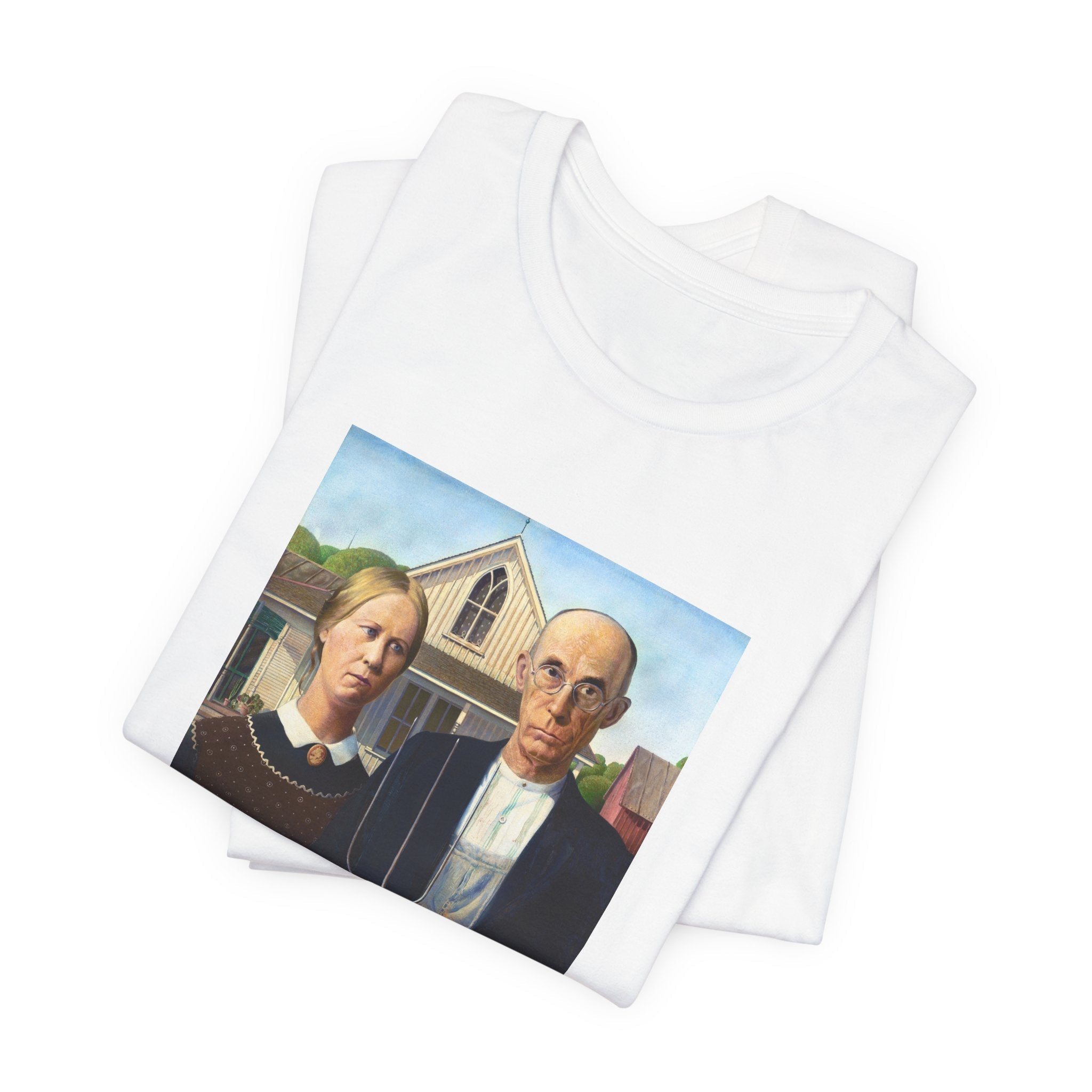 Masters of Art Grant Wood American Gothic Unisex Jersey Short Sleeve T-Shirt - POPvault