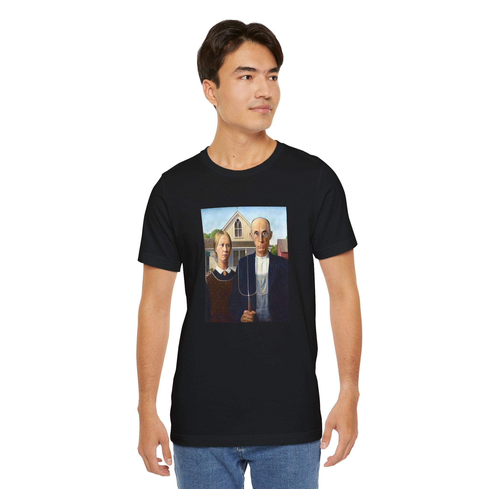 Masters of Art Grant Wood American Gothic Unisex Jersey Short Sleeve T-Shirt - POPvault