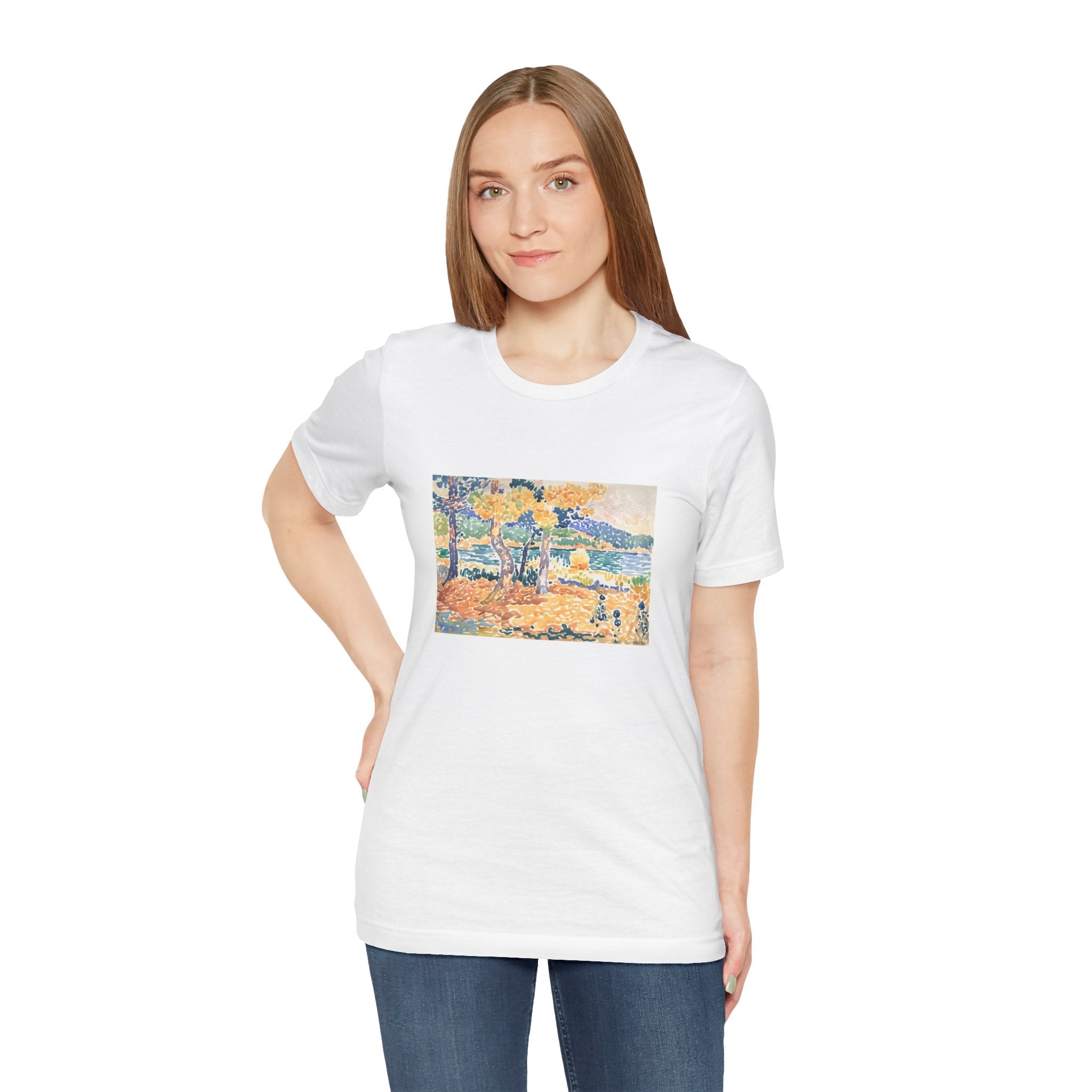 Masters of Art Henri - Edmond Cross Pines on the Coastline Unisex Jersey Short Sleeve T-Shirt - POPvault