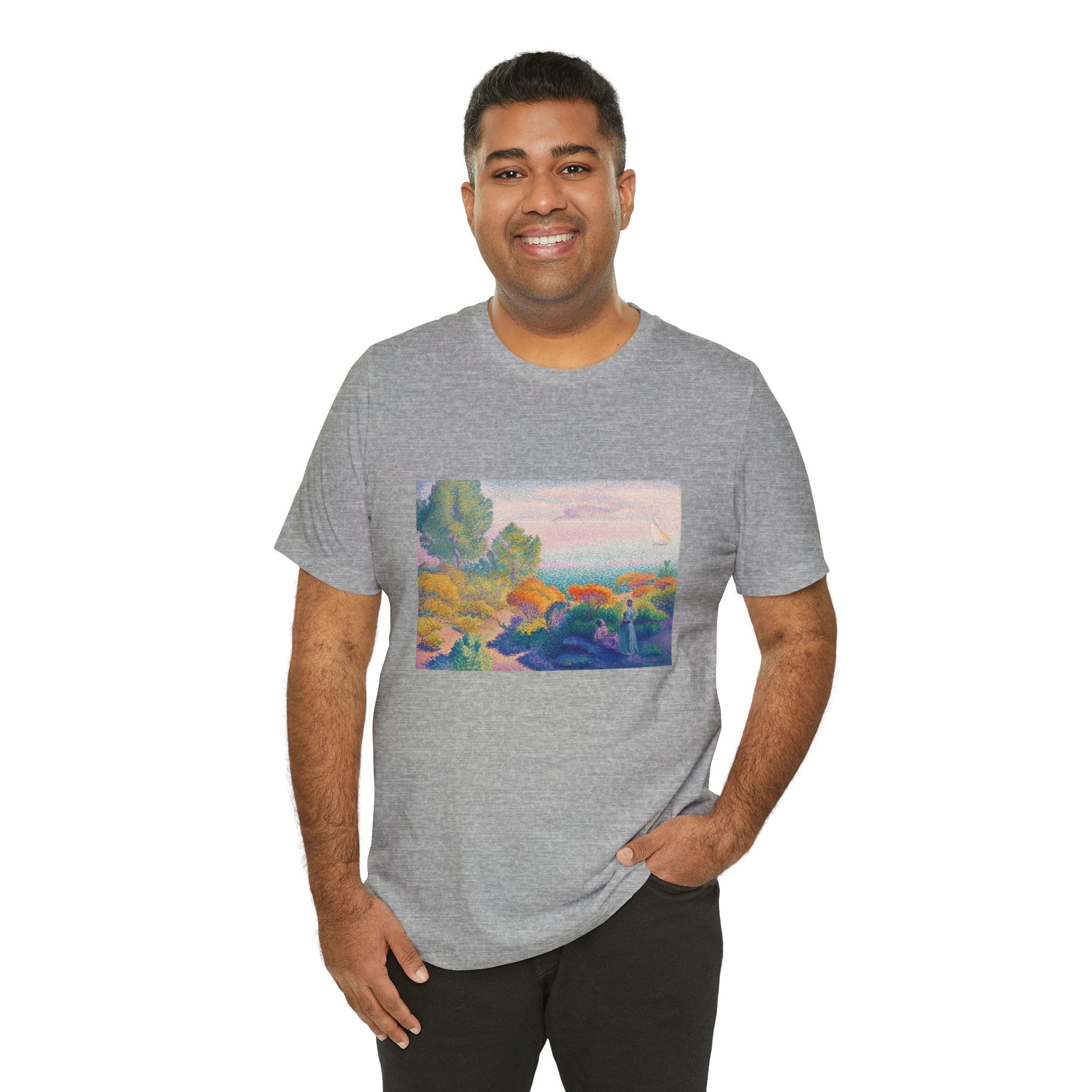 Masters of Art Henri - Edmond Cross Two Women by the Shore, Mediterranean Unisex Jersey Short Sleeve T-Shirt - POPvault