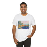 Masters of Art Henri - Edmond Cross Two Women by the Shore, Mediterranean Unisex Jersey Short Sleeve T-Shirt - POPvault