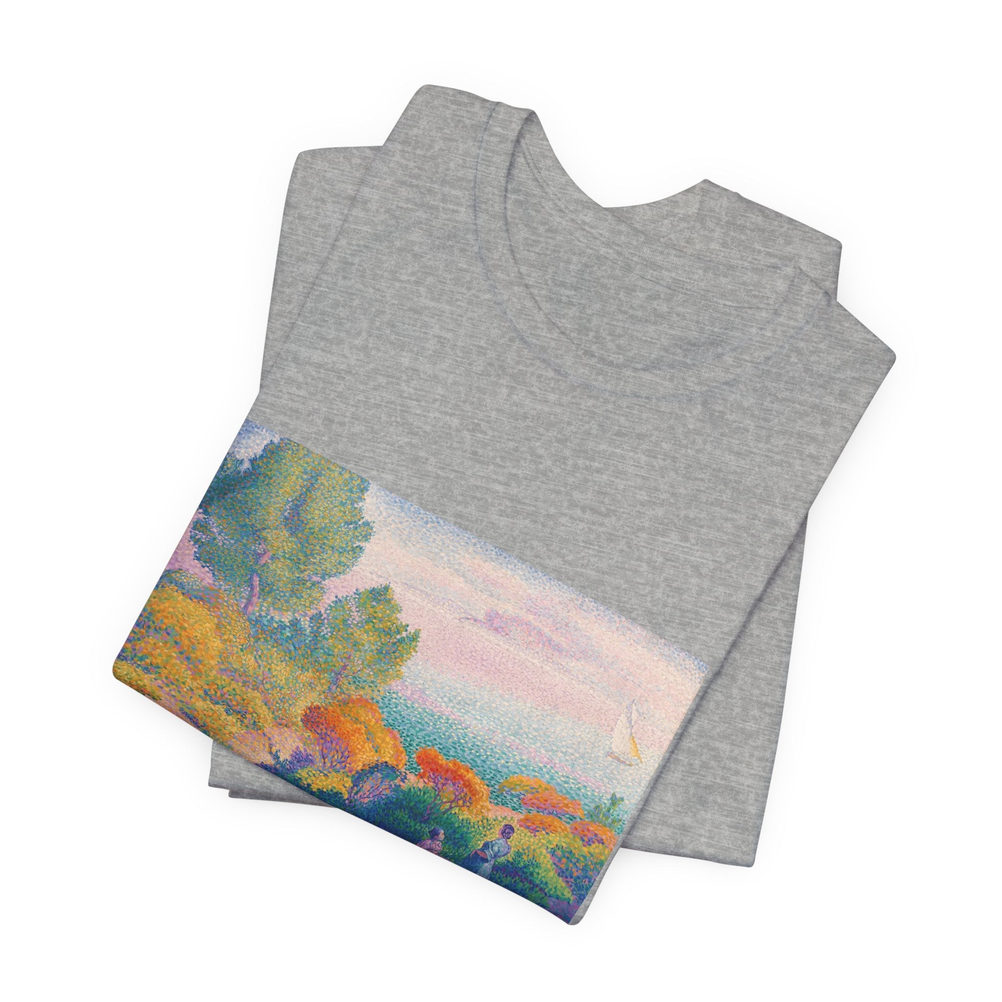 Masters of Art Henri - Edmond Cross Two Women by the Shore, Mediterranean Unisex Jersey Short Sleeve T-Shirt - POPvault