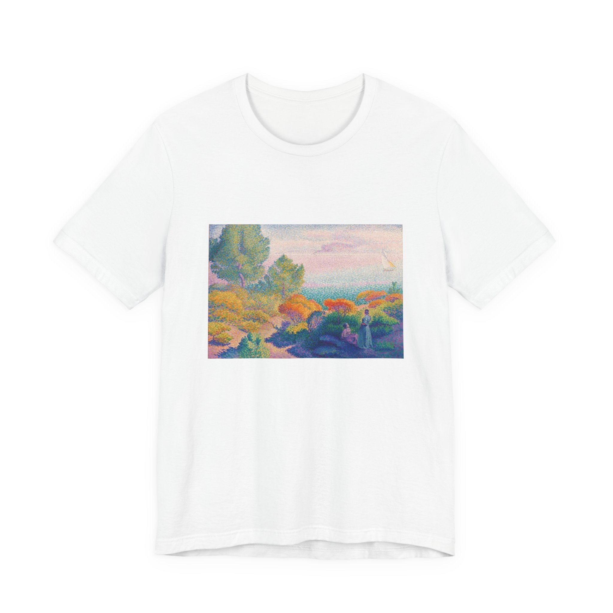 Masters of Art Henri - Edmond Cross Two Women by the Shore, Mediterranean Unisex Jersey Short Sleeve T-Shirt - POPvault
