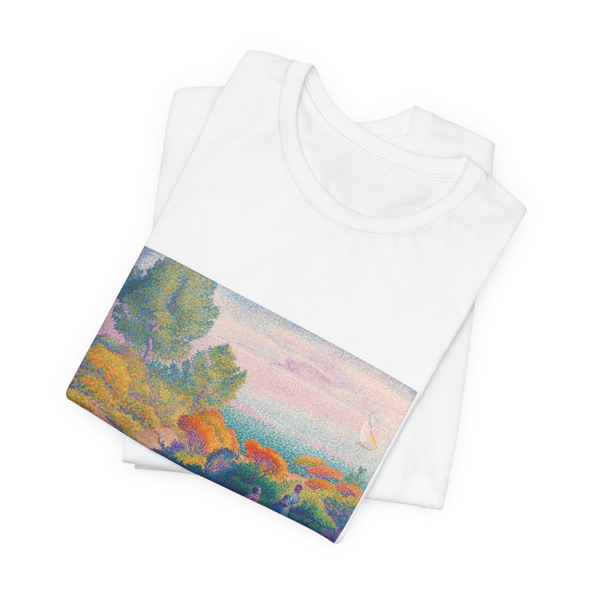 Masters of Art Henri - Edmond Cross Two Women by the Shore, Mediterranean Unisex Jersey Short Sleeve T-Shirt - POPvault