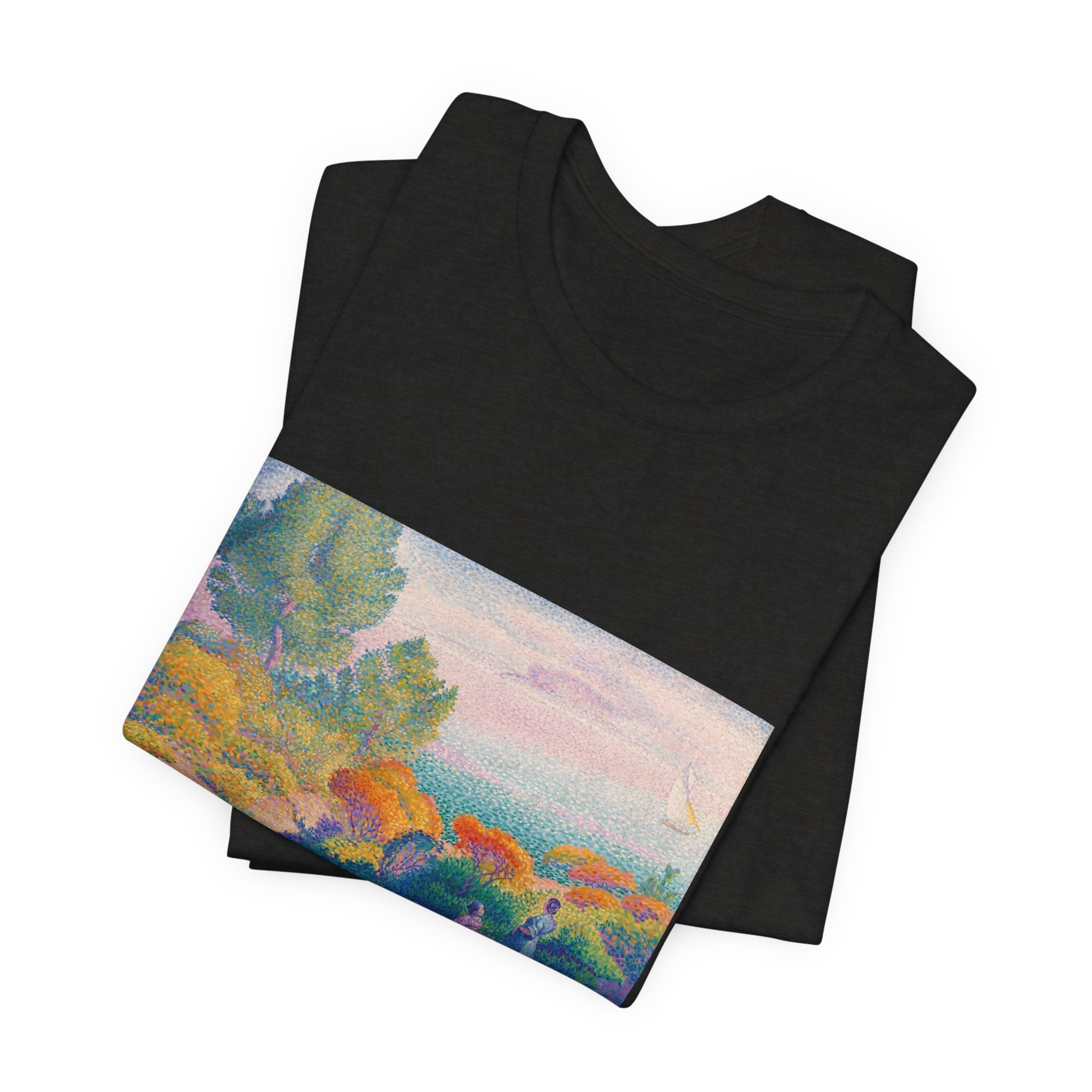 Masters of Art Henri - Edmond Cross Two Women by the Shore, Mediterranean Unisex Jersey Short Sleeve T-Shirt - POPvault
