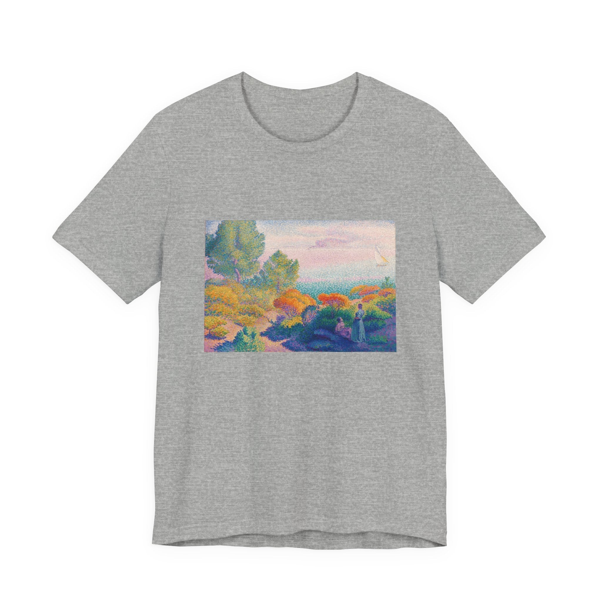 Masters of Art Henri - Edmond Cross Two Women by the Shore, Mediterranean Unisex Jersey Short Sleeve T-Shirt - POPvault