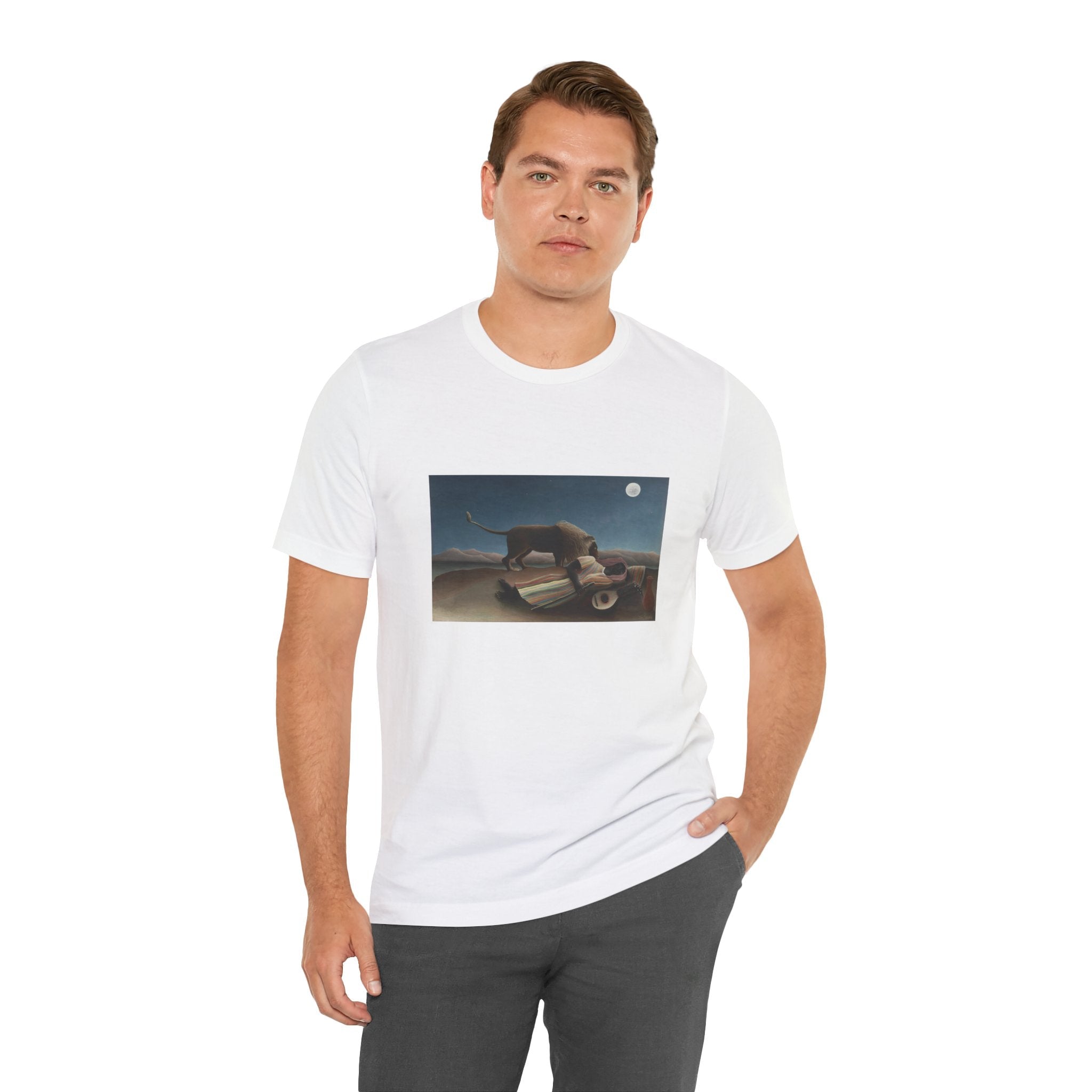 Masters of Art Henri Rousseau's The Sleeping Gypsy Unisex Jersey Short Sleeve T-Shirt - POPvault