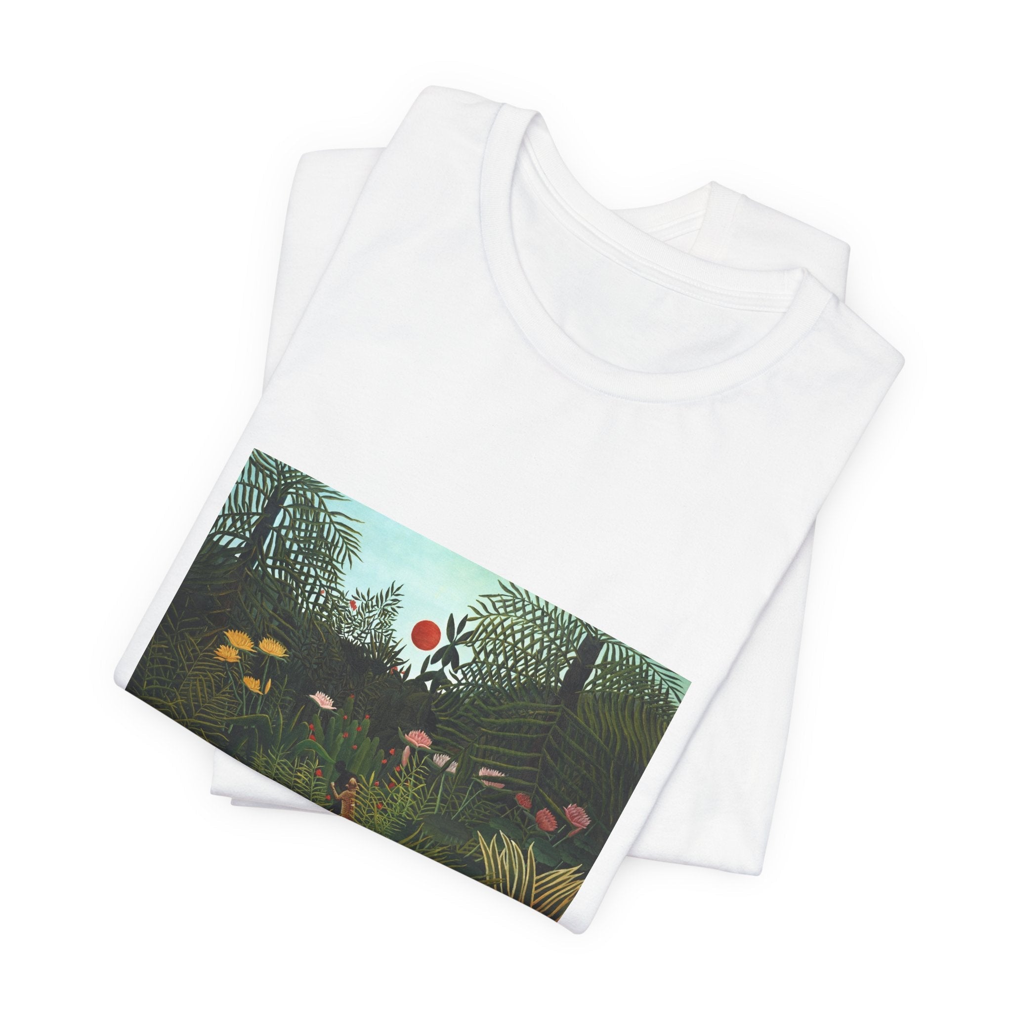Masters of Art Henri Rousseau's Virgin Forest with Sunset Unisex Jersey Short Sleeve T-Shirt - POPvault