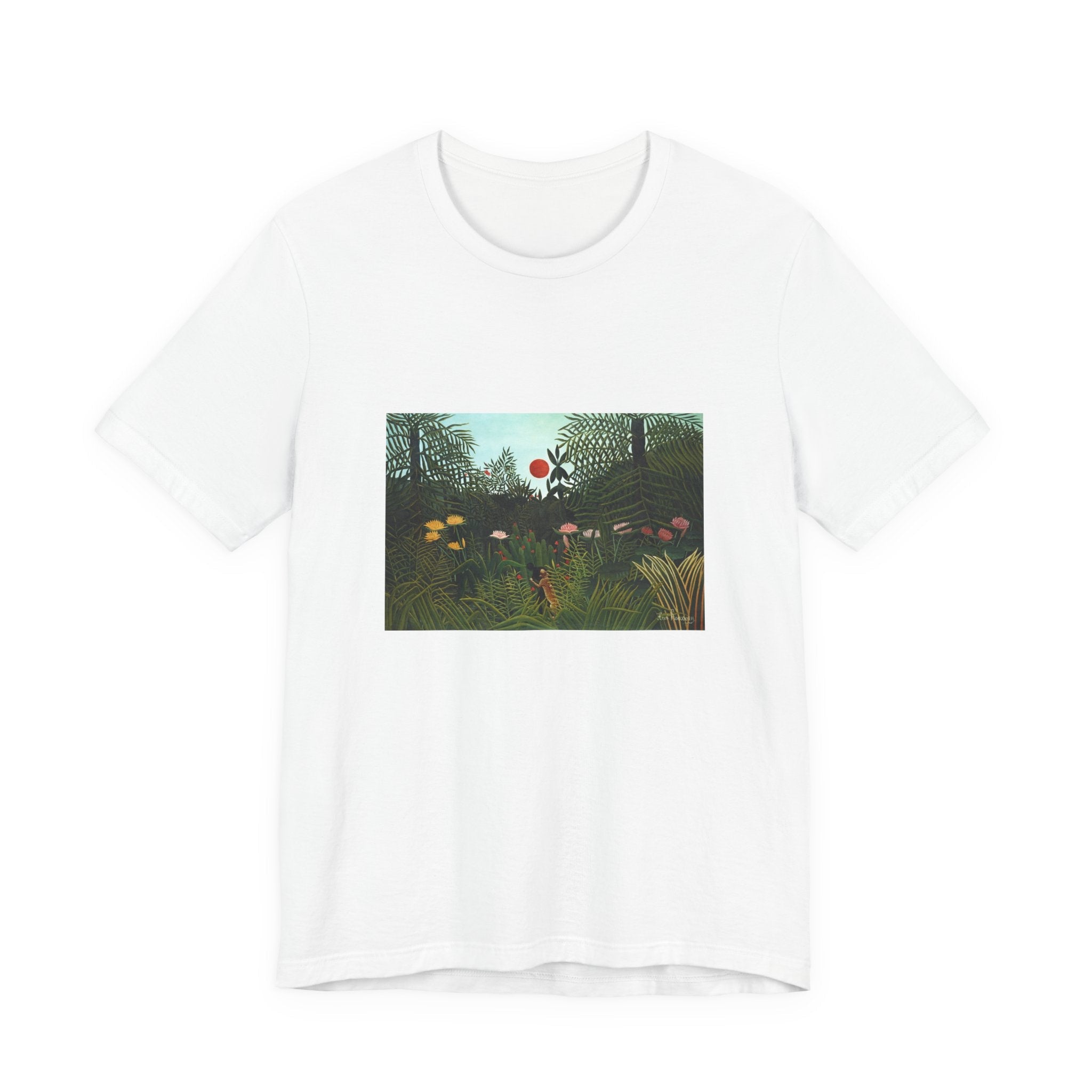 Masters of Art Henri Rousseau's Virgin Forest with Sunset Unisex Jersey Short Sleeve T-Shirt - POPvault