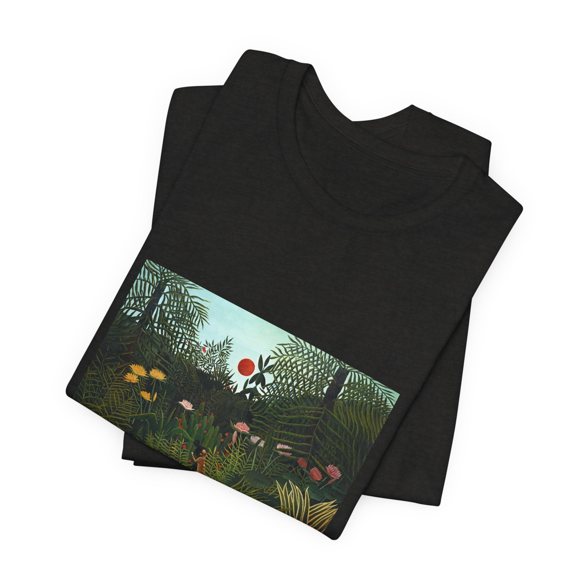 Masters of Art Henri Rousseau's Virgin Forest with Sunset Unisex Jersey Short Sleeve T-Shirt - POPvault