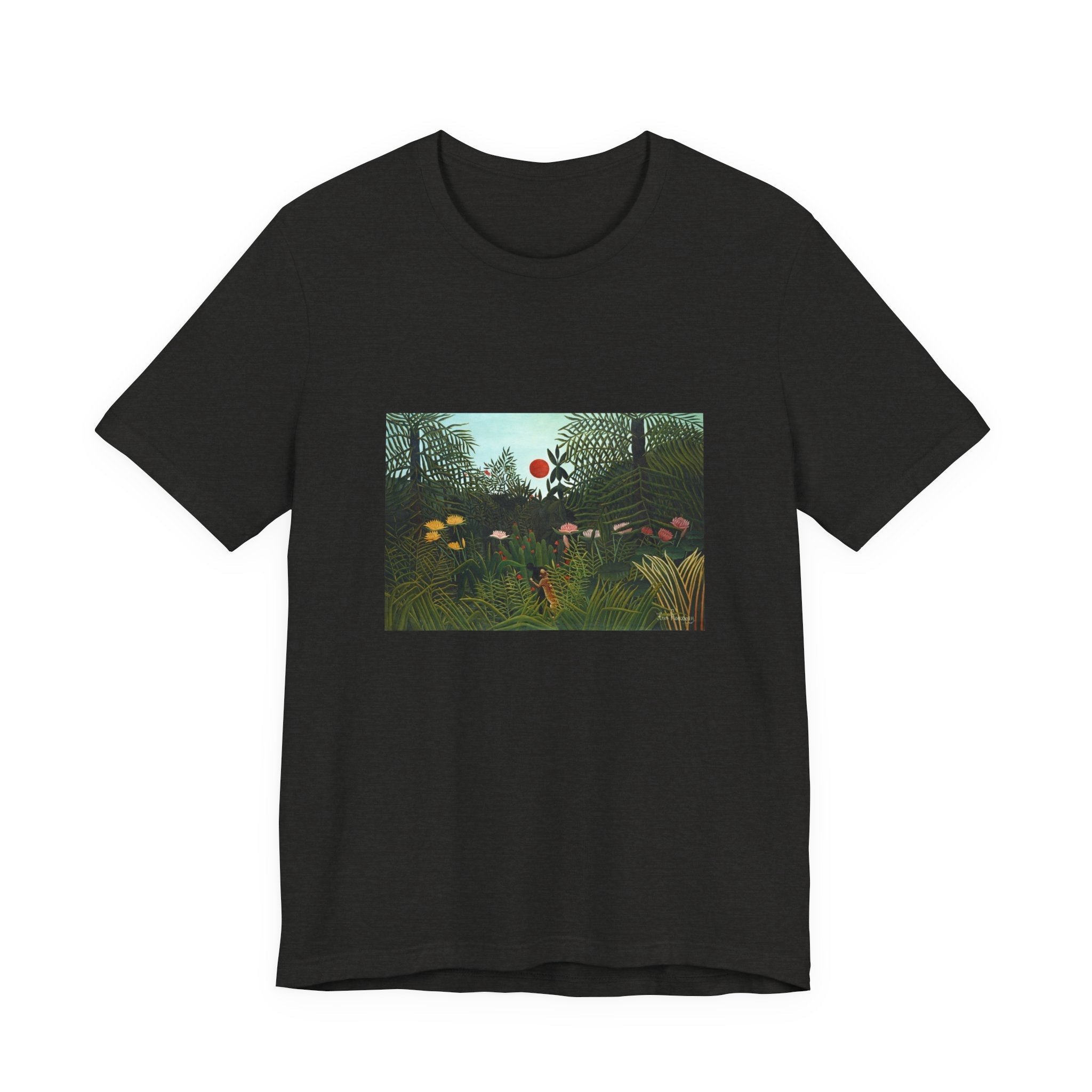 Masters of Art Henri Rousseau's Virgin Forest with Sunset Unisex Jersey Short Sleeve T-Shirt - POPvault