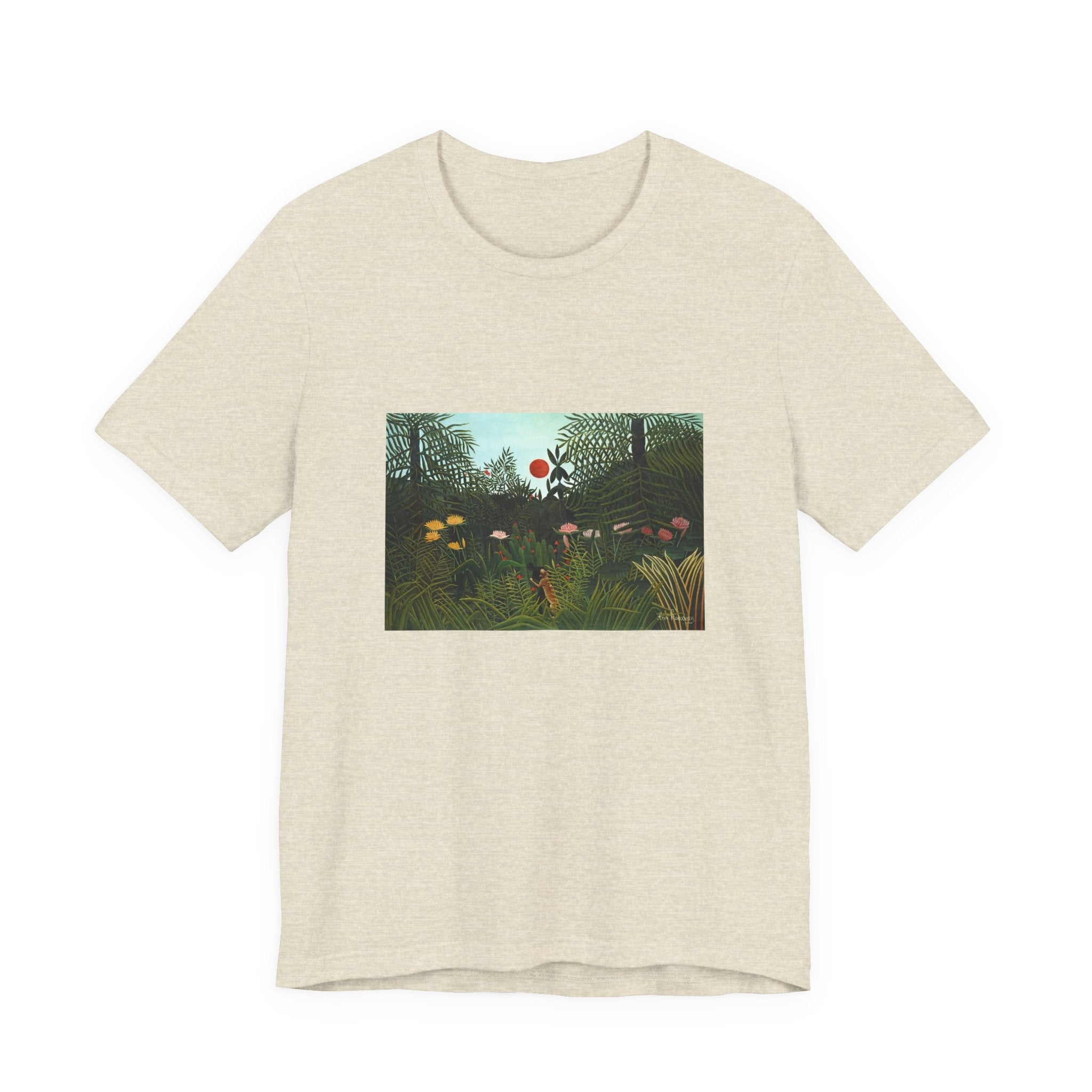 Masters of Art Henri Rousseau's Virgin Forest with Sunset Unisex Jersey Short Sleeve T-Shirt - POPvault