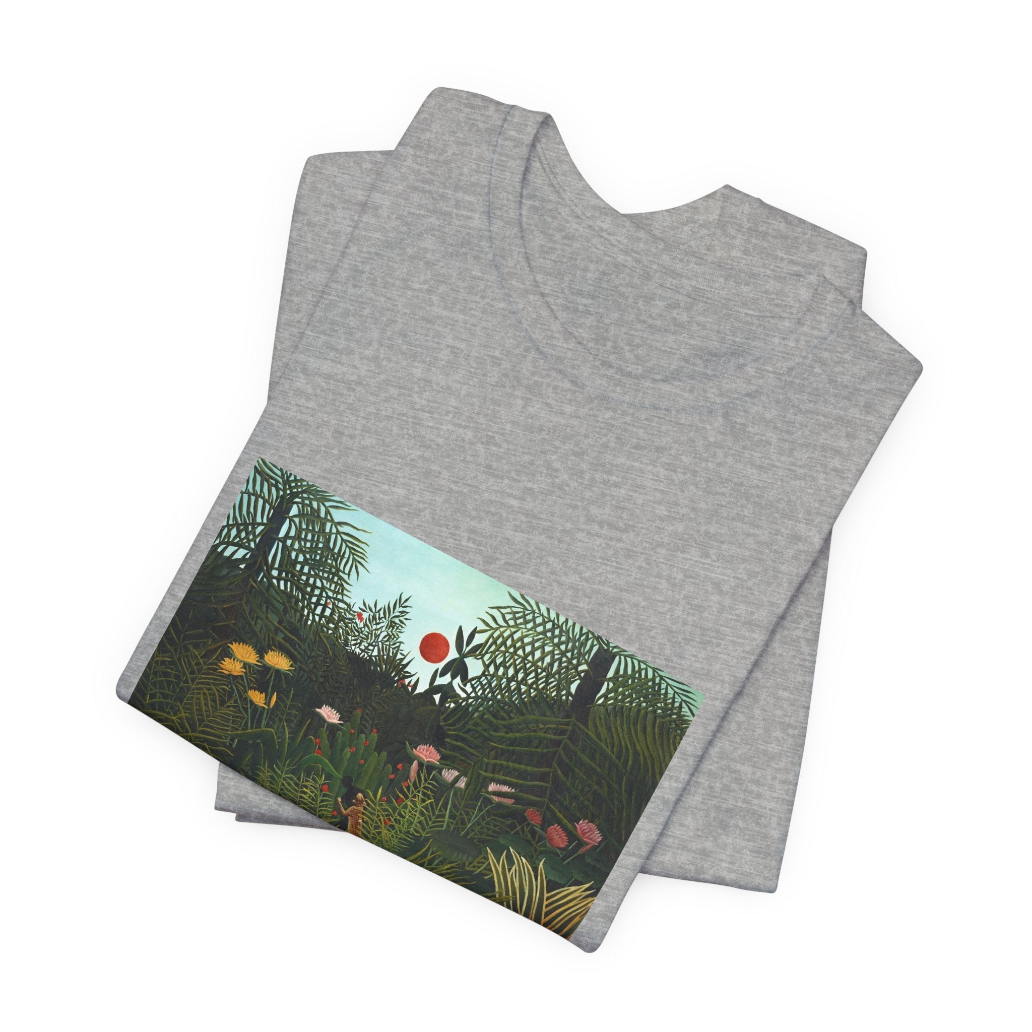 Masters of Art Henri Rousseau's Virgin Forest with Sunset Unisex Jersey Short Sleeve T-Shirt - POPvault